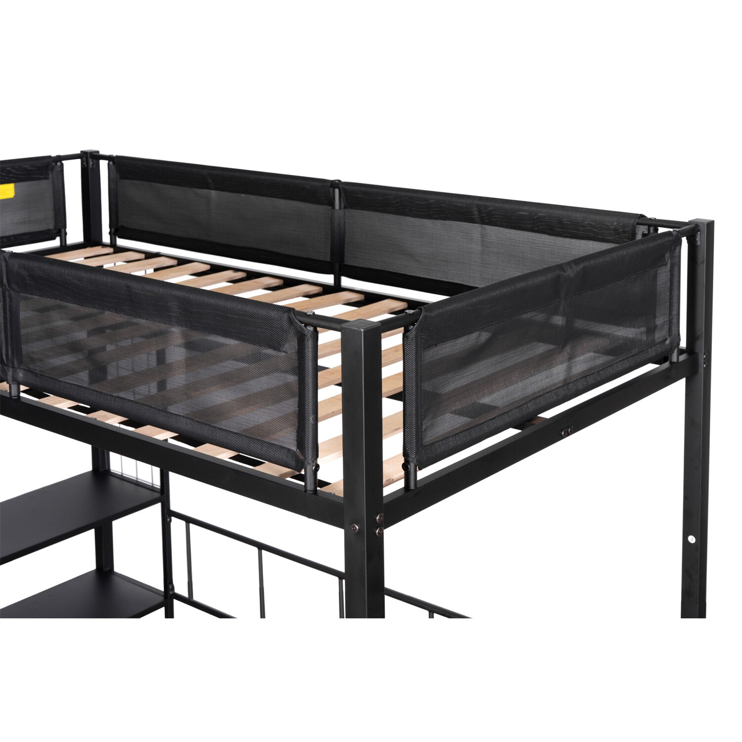 Twin Over Full Bunk Bed Metal Bed Frame with Storage Shelves Black US