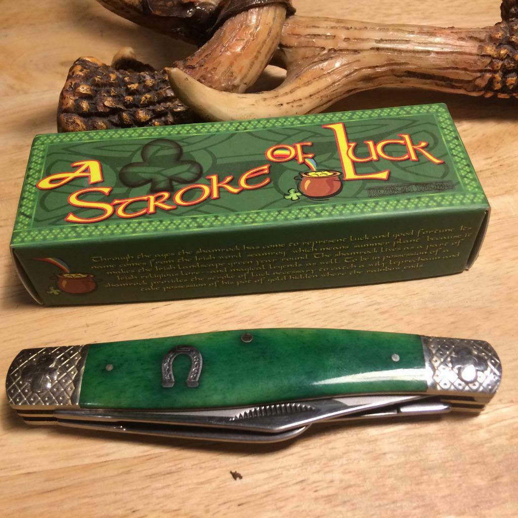 Rough Ryder Stroke of Luck Green Smooth Bone Stockman 4 1/4" Pocket Knife RR1057
