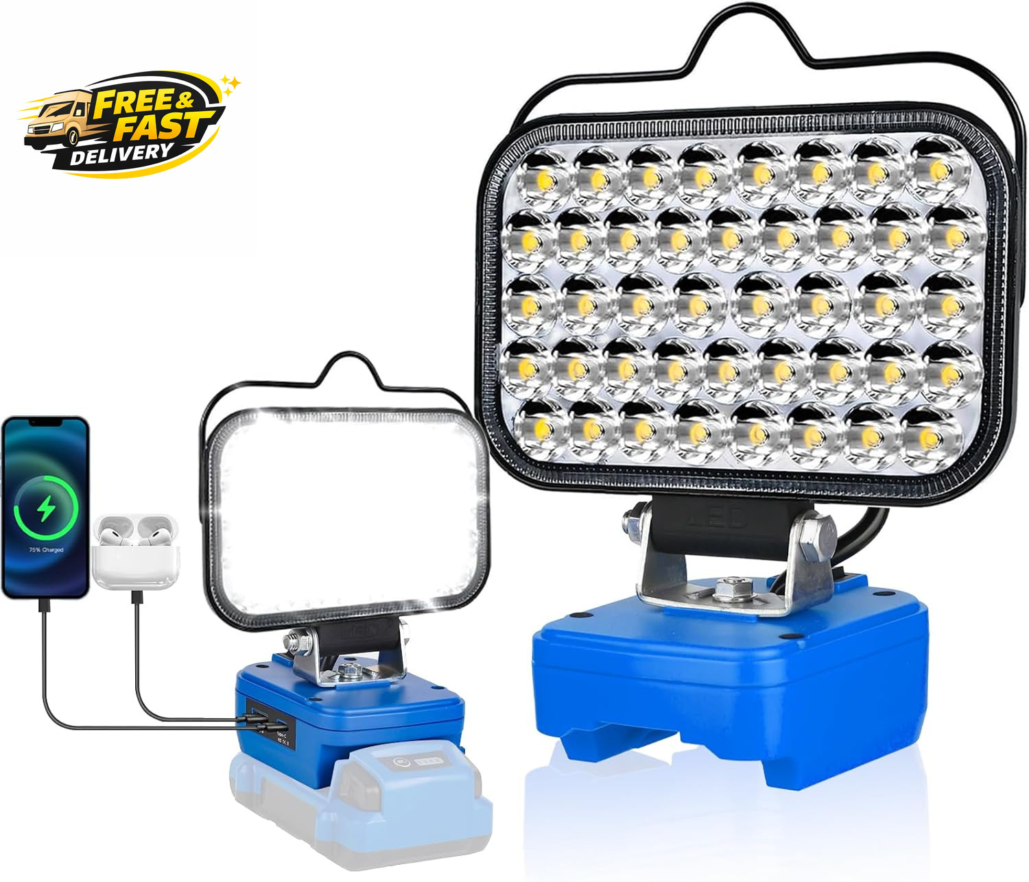 Portable Work Light Compatible with Kobalt 24V Battery, 80W 8000LM Cordless Floo