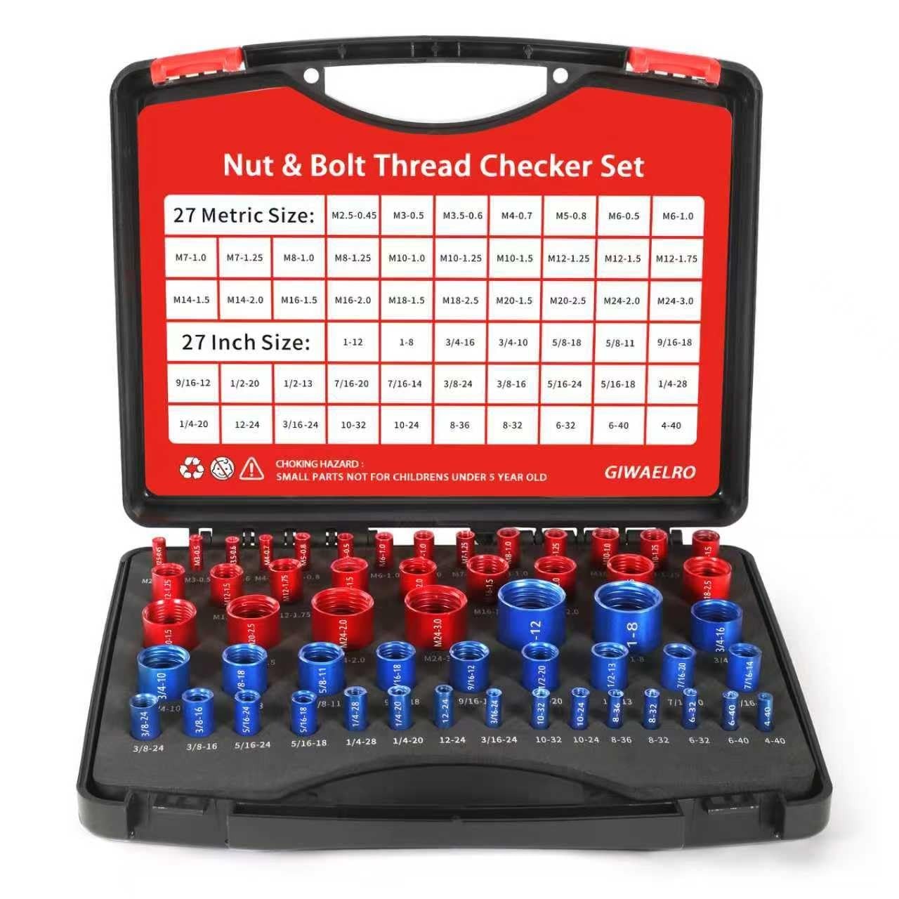 Nut and Bolt Thread Checker - 54 PCS Nut and Bolt Gauges Individually Housed ...