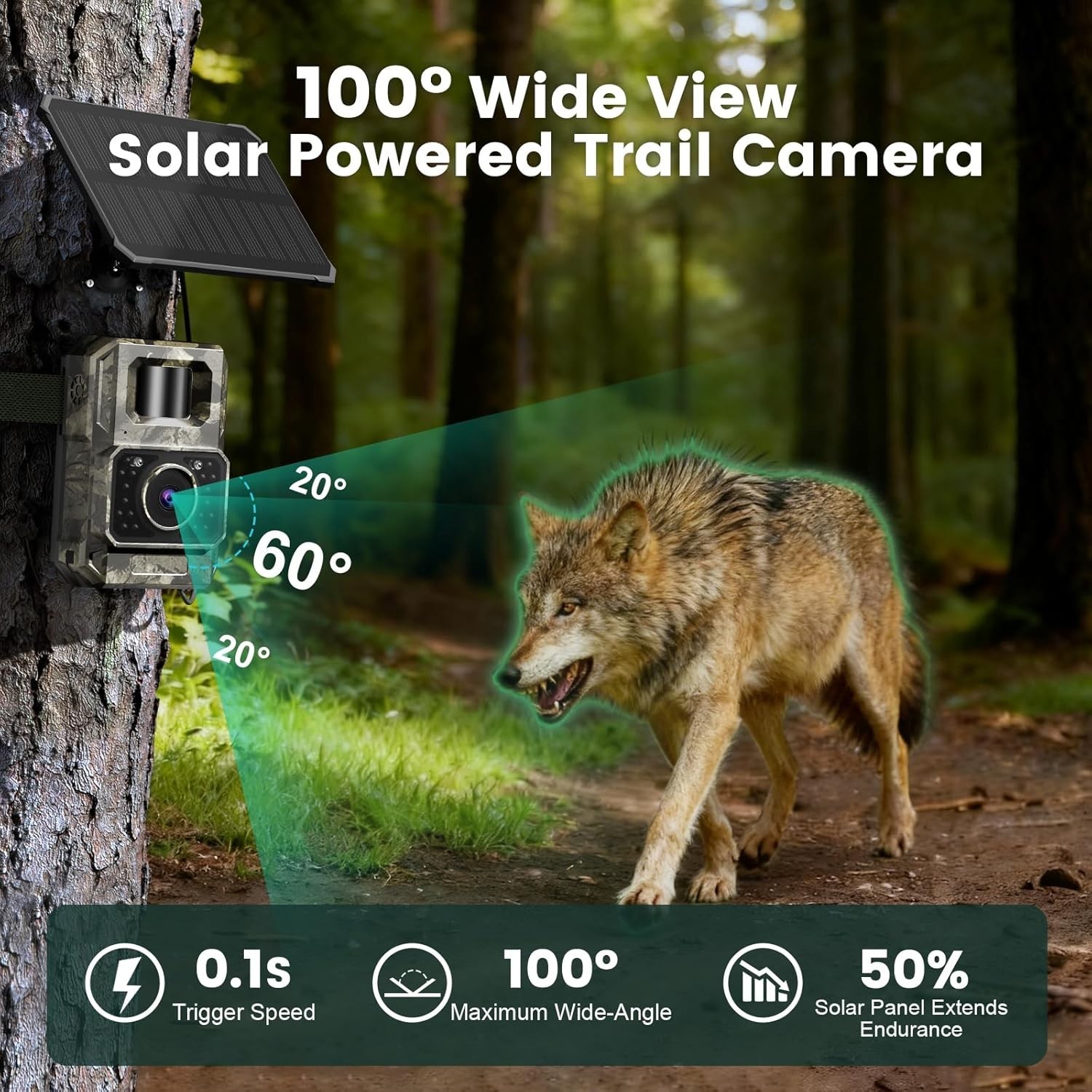 Solar WiFi Trail Camera Bluetooth Game Camera, 4K 64MP Wildlife Cameras 2000m...
