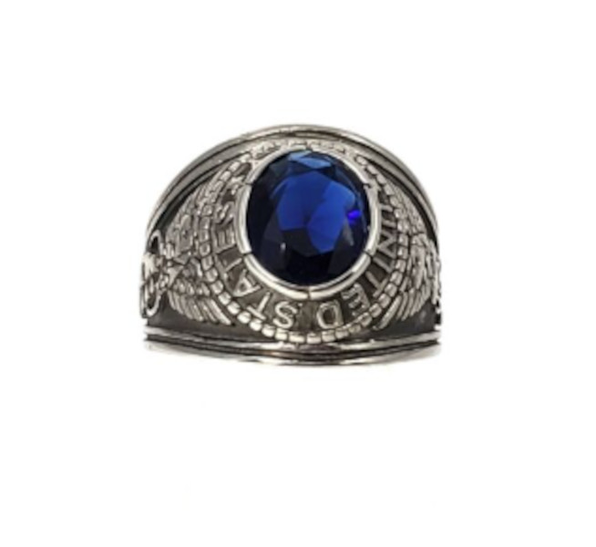 US Navy Ring United States Military Dk Blue Stone Mens Stainless Steel Sz 13 14