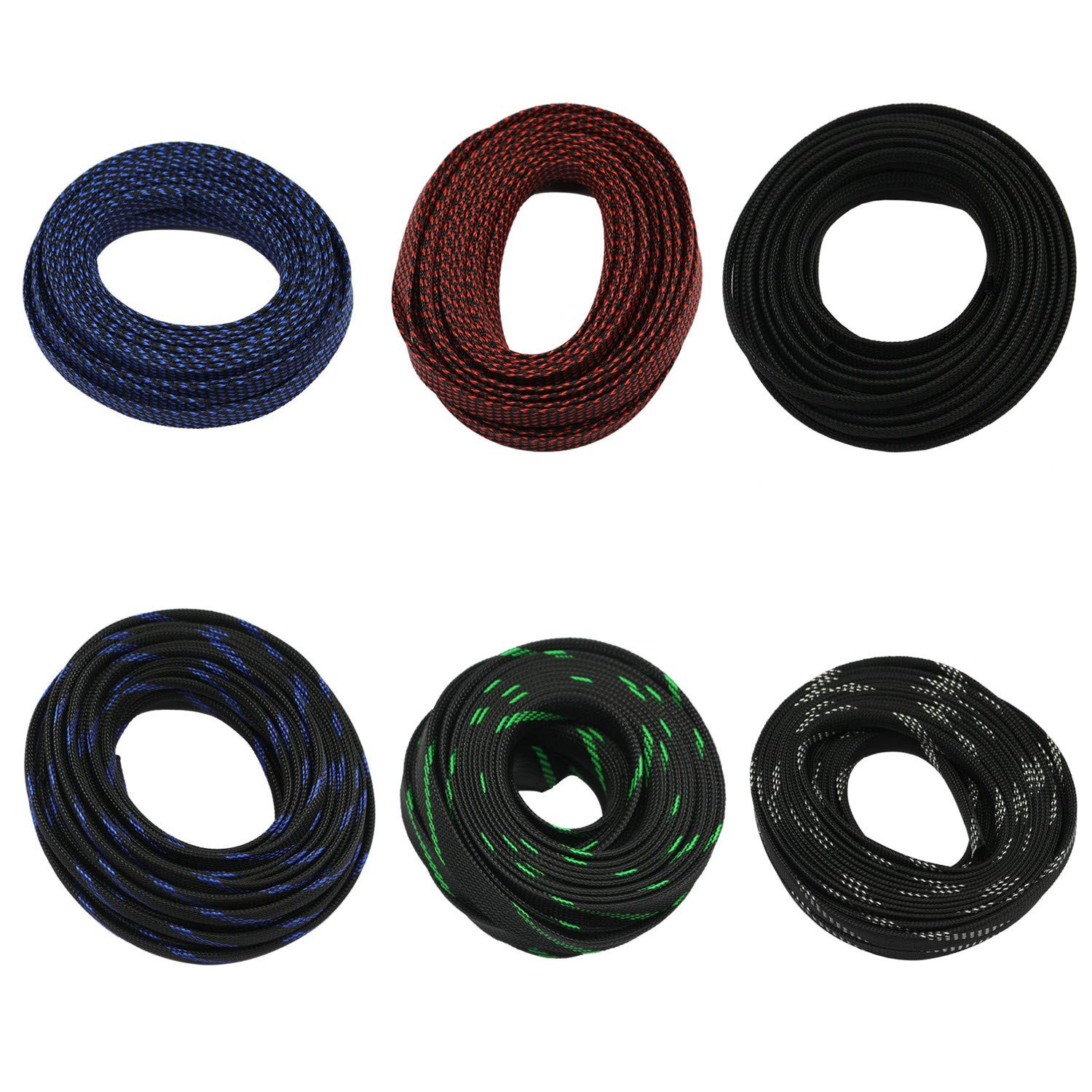 30ft PET Expandable Sleeving Wire Cable Sleeve 1/4, BlueBlack