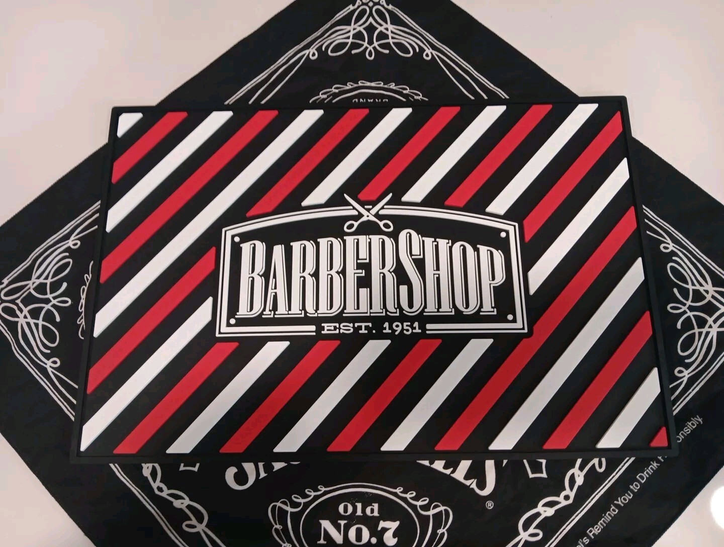 Barber Tools Organizer Mat Clippers Trimmer No slip BarberShop Est1951 18" X 12"
