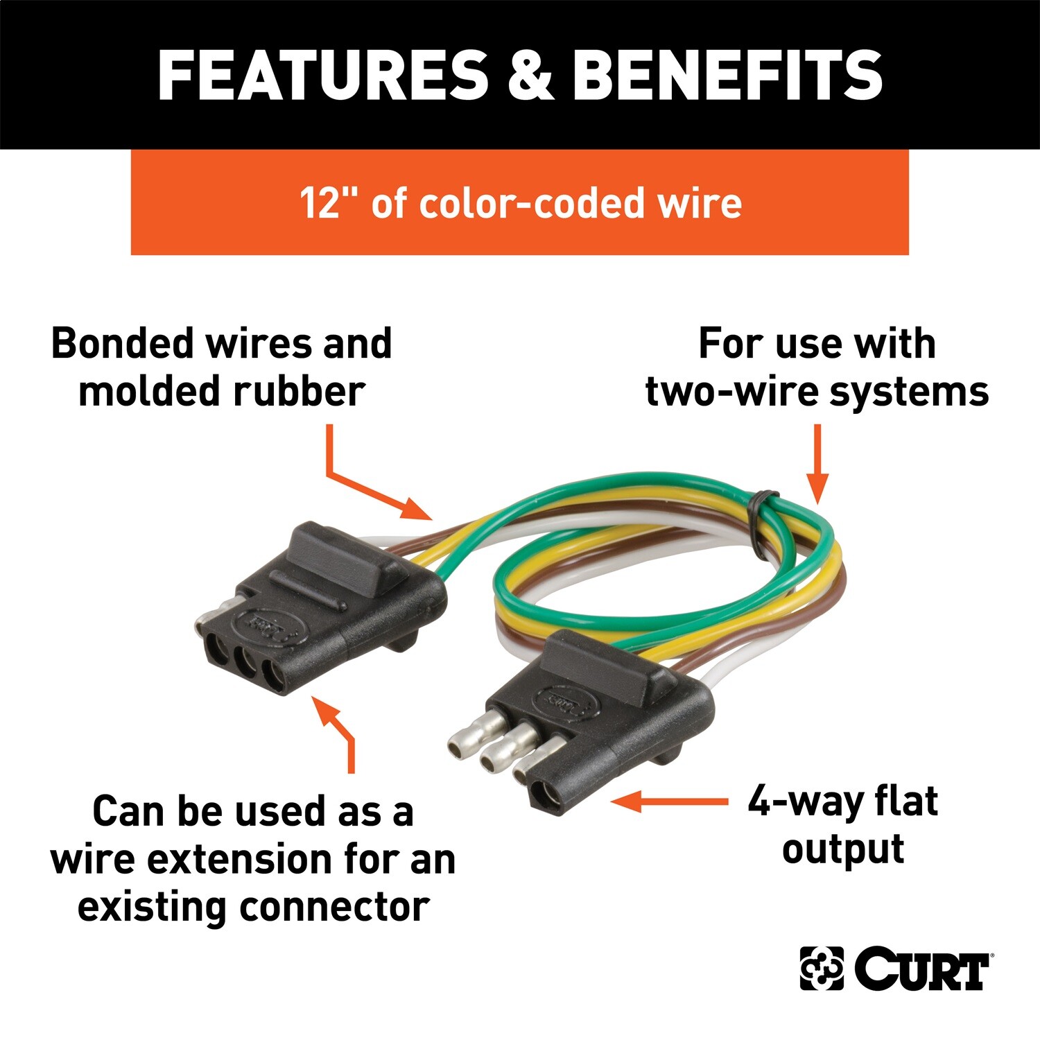 CURT 58380 4-Way Flat Connector Plug & Socket with 12" Wires