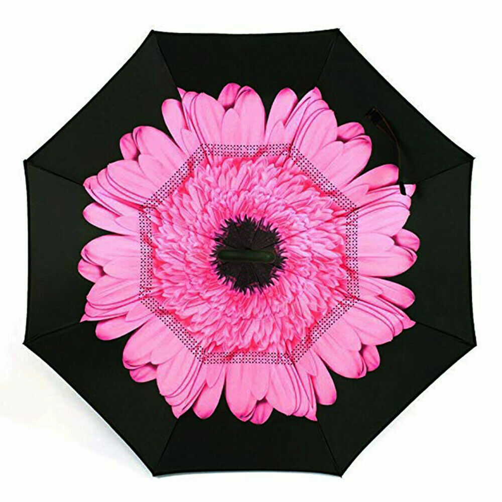 C-Handle Inverted Reverse Umbrella, Flower print (Inside-out, Upside-down)
