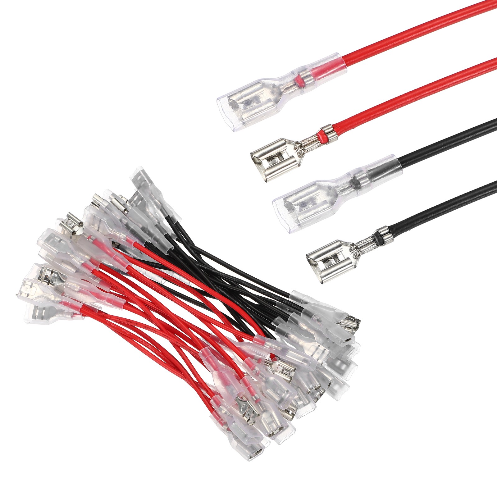 30Pcs Female Spade Crimp Terminal 6.3mm 10cm Wires