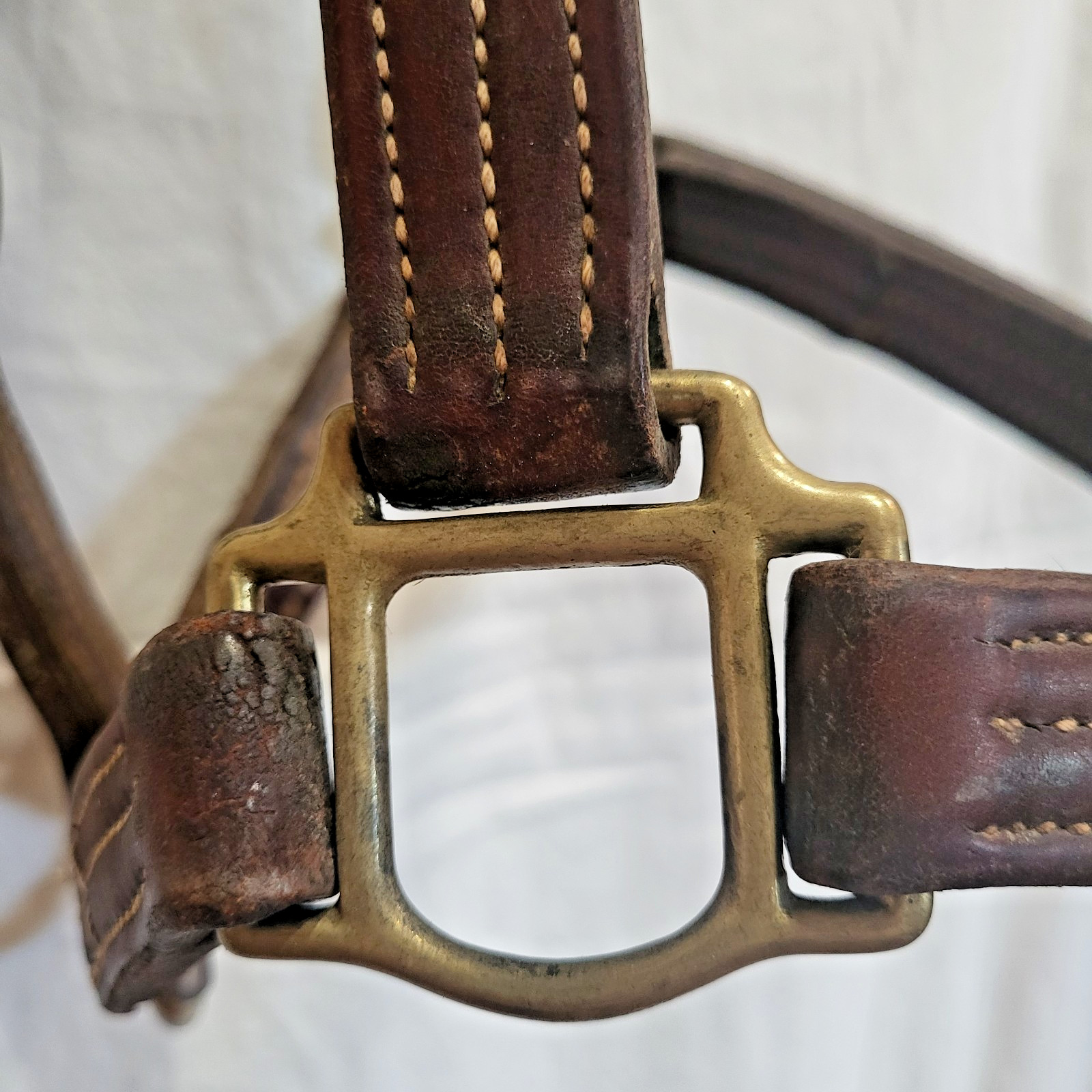 Double Stitched Leather Halter~Brass Nameplate~FULL Horse Sz~BROWN