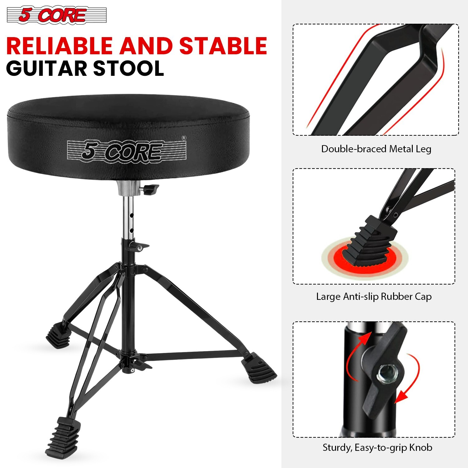 5 Core Drum Throne 3" Padded Comfortable Drum Seat Drumming Stools Adjustable