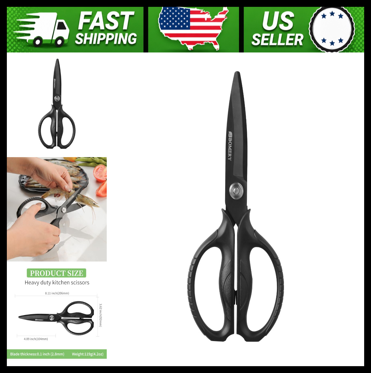 Heavy Duty Kitchen Shears Stainless Steel Detachable Black Titanium Coated
