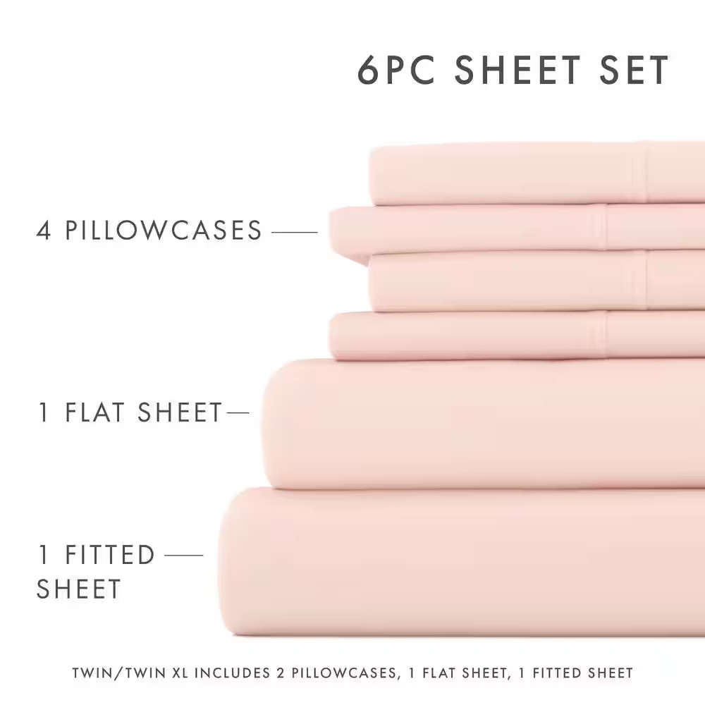 Luxury Ultra Soft 6 Piece Solid Blush Microfiber Full Sheet Set Free Shipping Ne