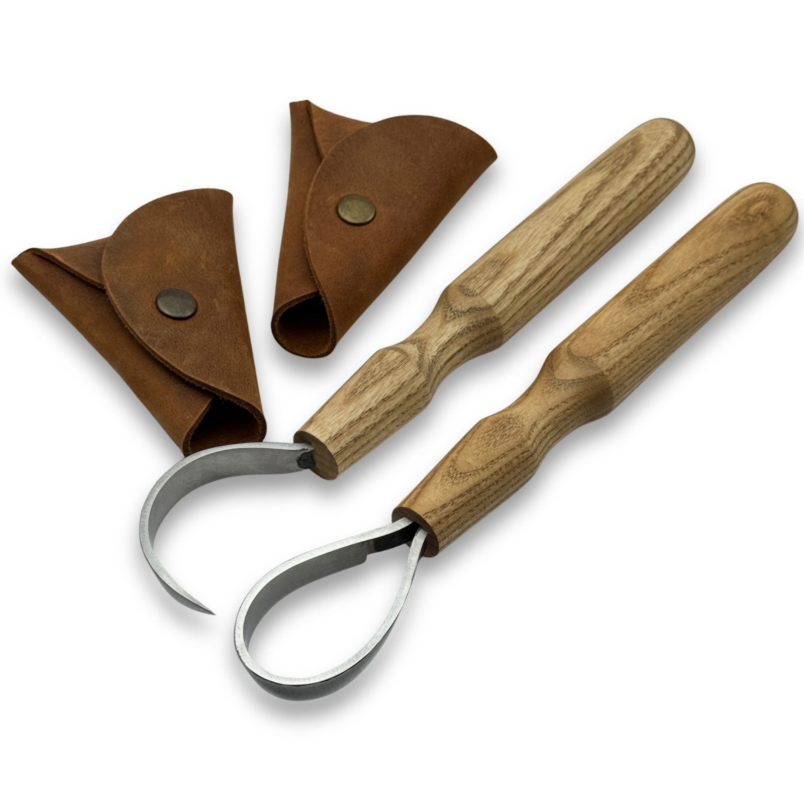 Hand-Forged Scorp & Hook Knives – 52100 Steel Blades, Ash Handles, With Sheath