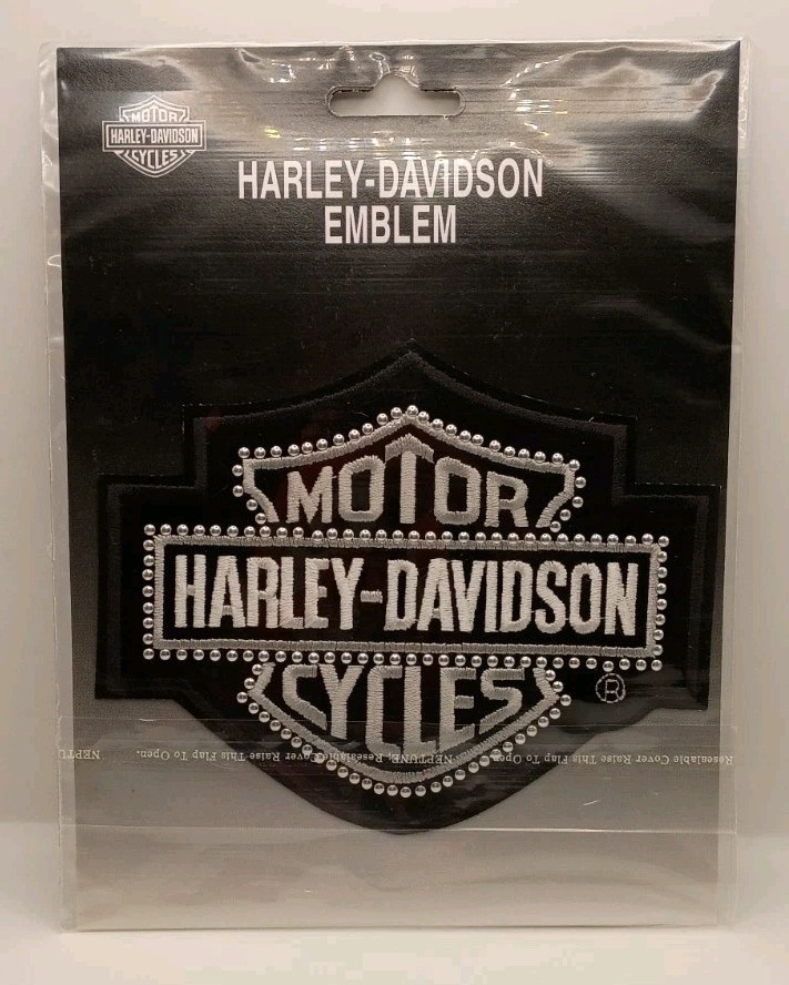 Vtg. 2005 Large Black Harley Davidson Silver Studded Bling Bar & Shield Patch