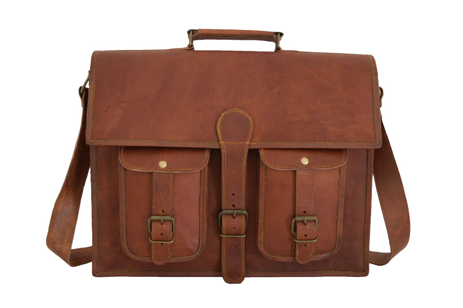 16 In Leather Briefcase Messenger Bag Office Laptop Satchel School Shoulder Bags