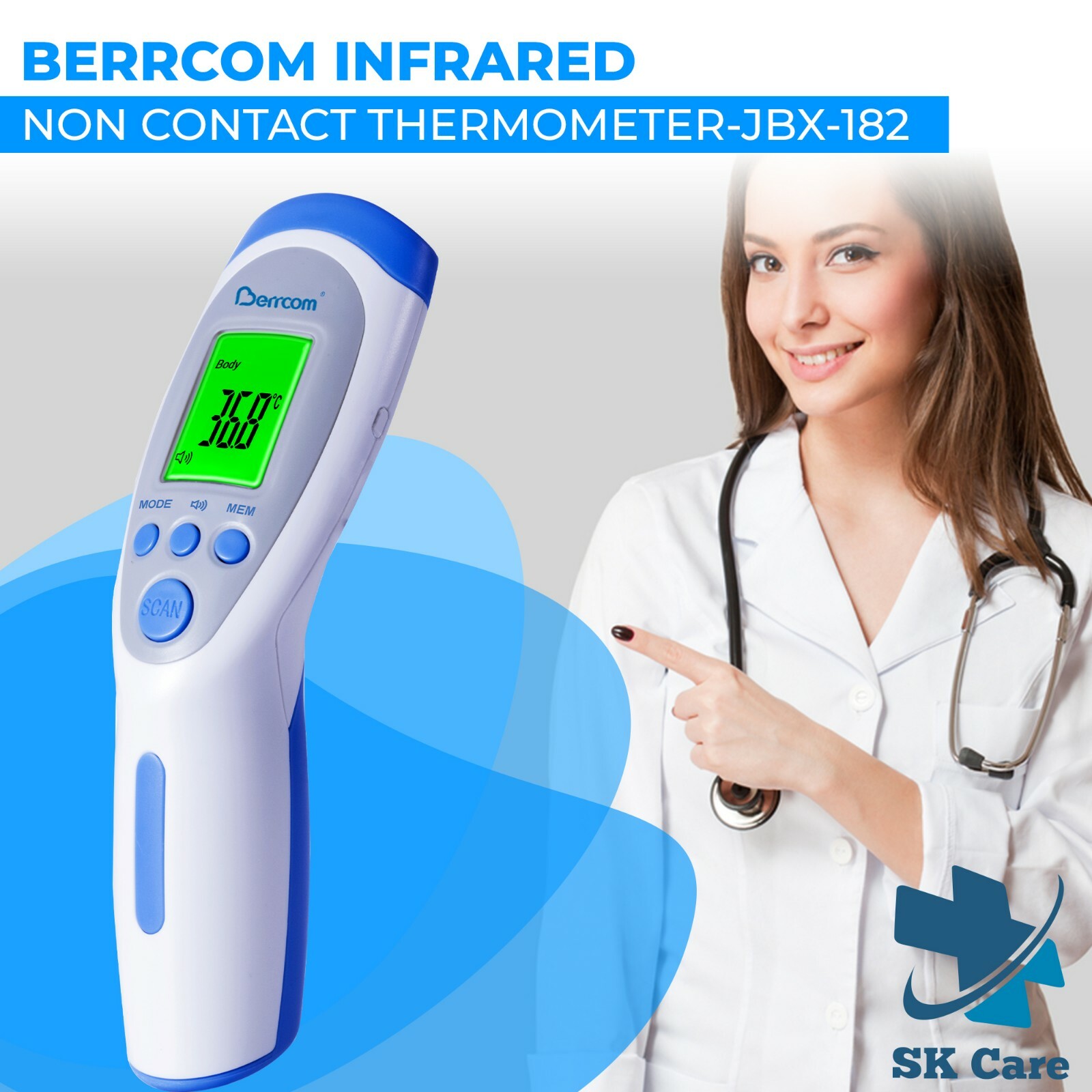 SK Care New Berrcom-JXB-182 Infrared, Non-Contact, Adult & Kids Thermometer
