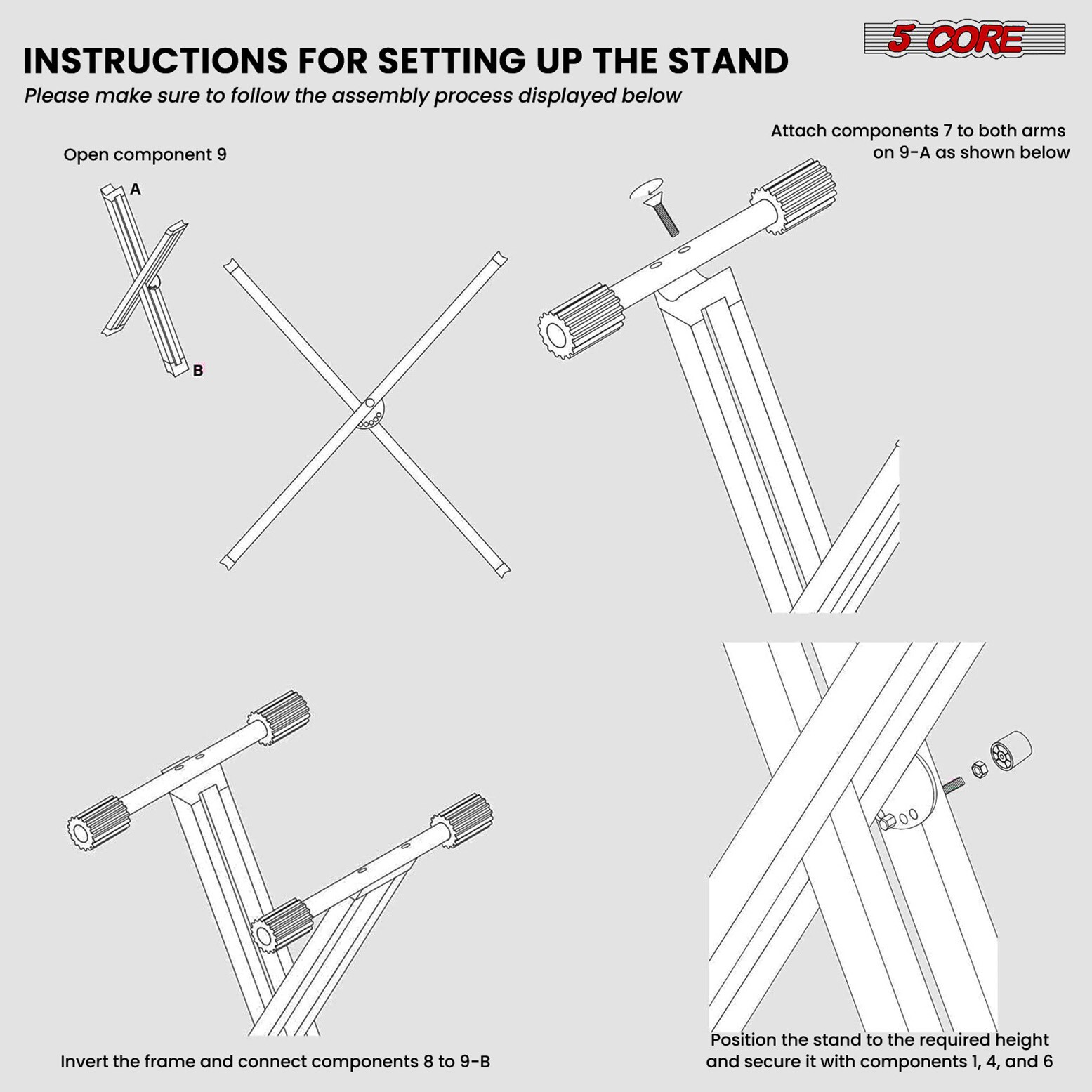 5 Core Keyboard Stand Dual X Shape Adjustable Foldable Key Board Pianos Stands