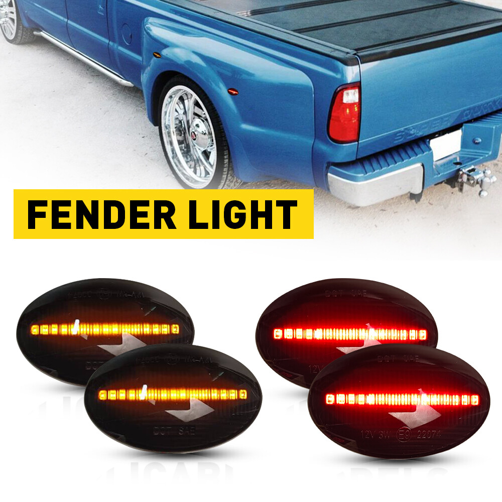 For F350 Duty F450 Ford Super Dually Bed LED Fender Side Light Marker Lamp Smoke