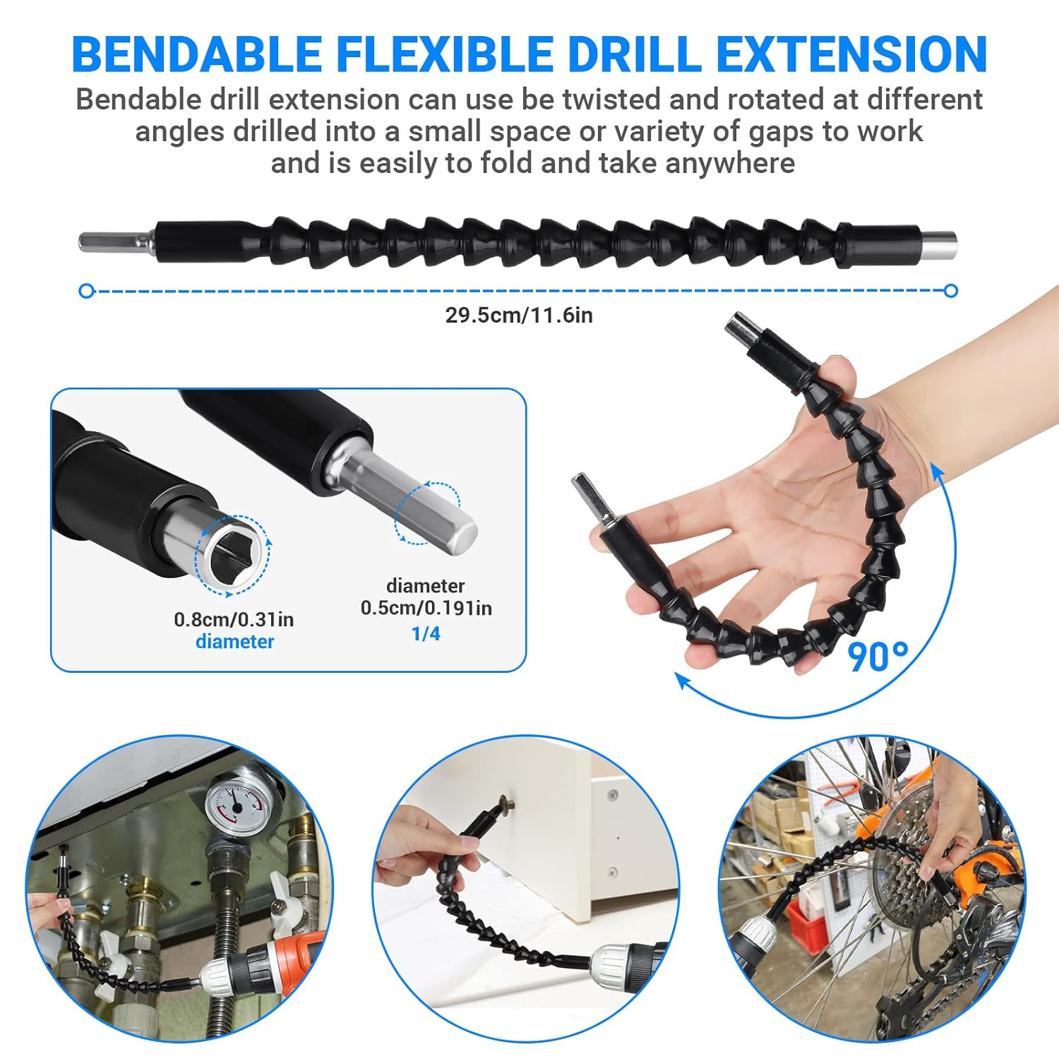 Flexible Drill Bit Extension Set 19Pcs, Hex Shank 105°Right Angle Drill Attachme