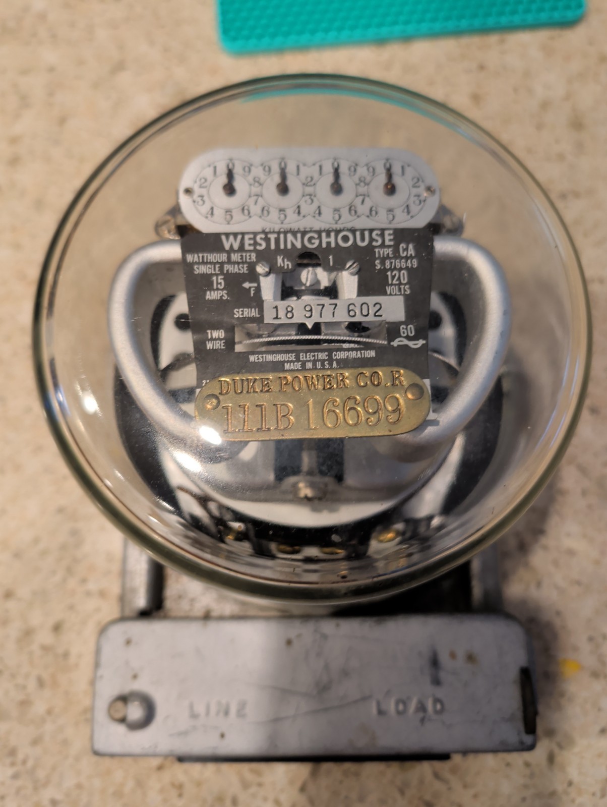 VTG WESTINGHOUSE WATTHOUR METER  2 WIRE 15AMPS 120VOLT SINGLE PHASE