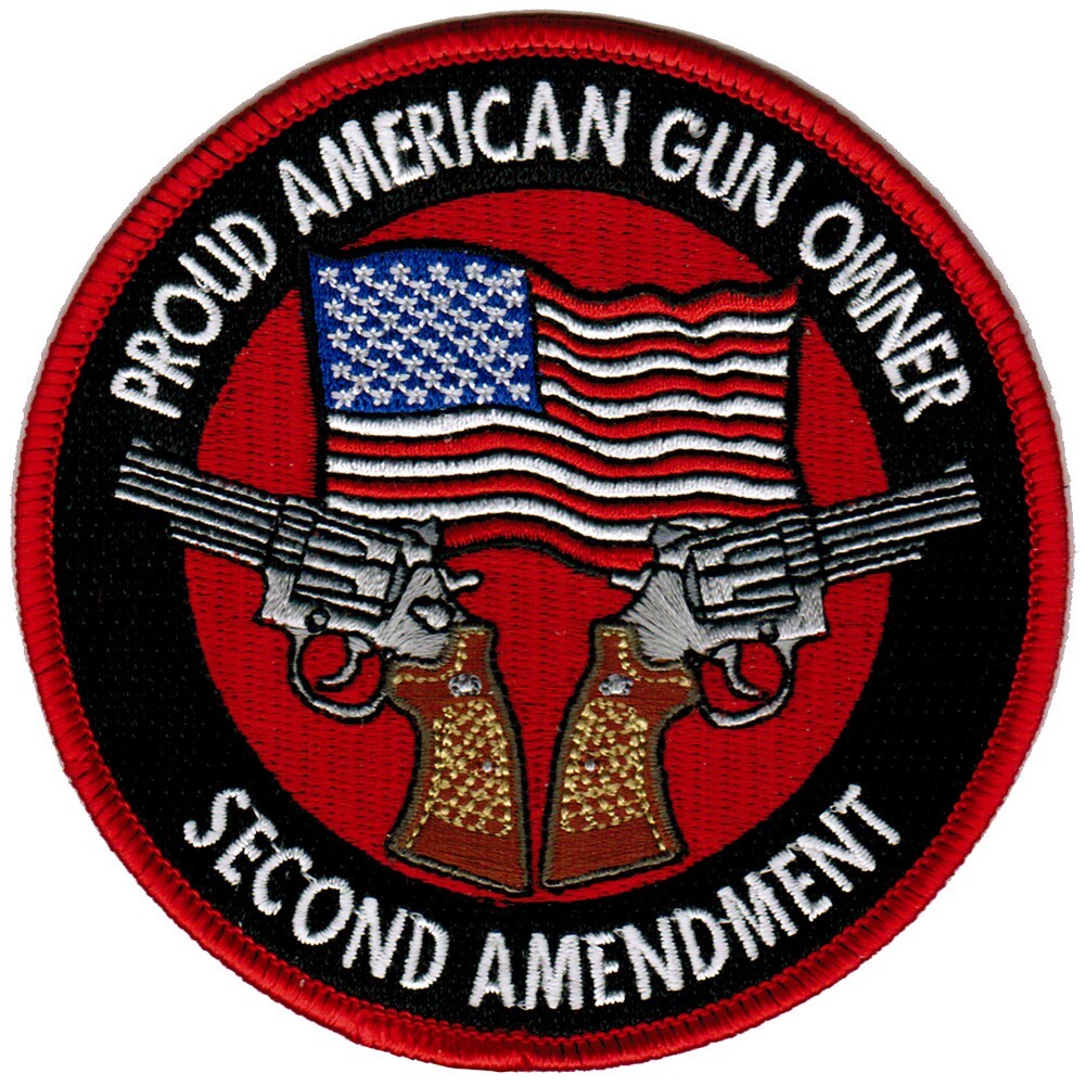 PROUD AMERICAN GUN OWNER PATCH REVOLVER embroidered iron-on 2nd AMENDMENT WESSON