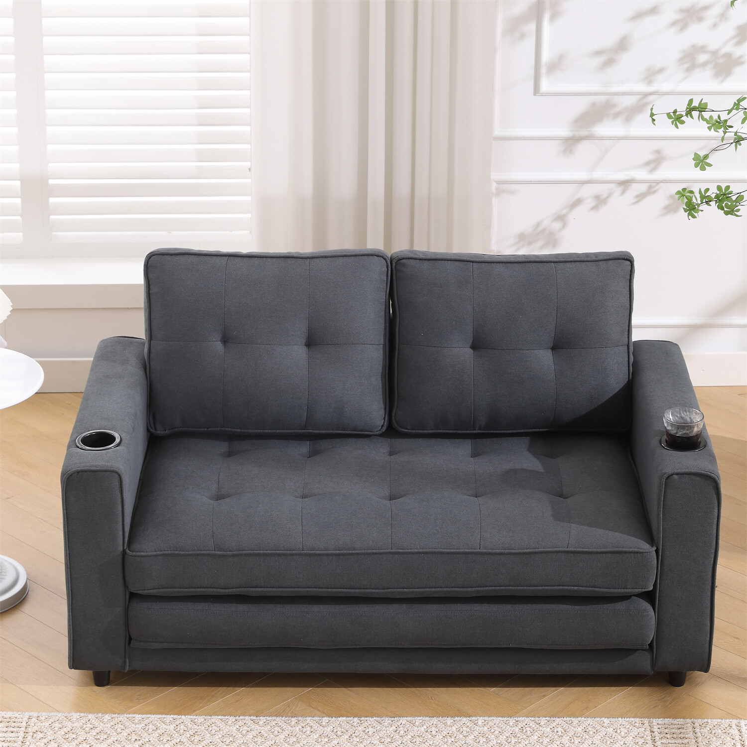 Convertible Sofa Bed Loveseat Futon Sofa Couch with Pull-Out Bed Dark Gray US