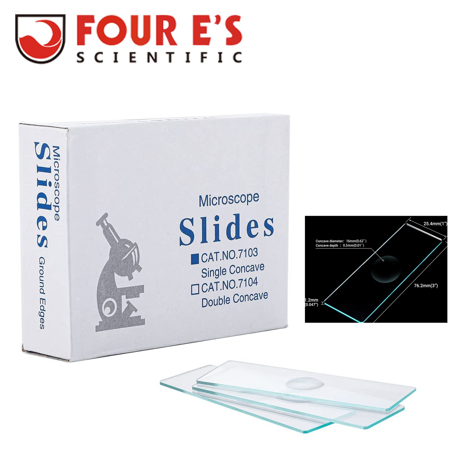 50PCS Microscope Slides Single Concave Glass 25.4X76.2X1.2mm w/ Grounded Edges