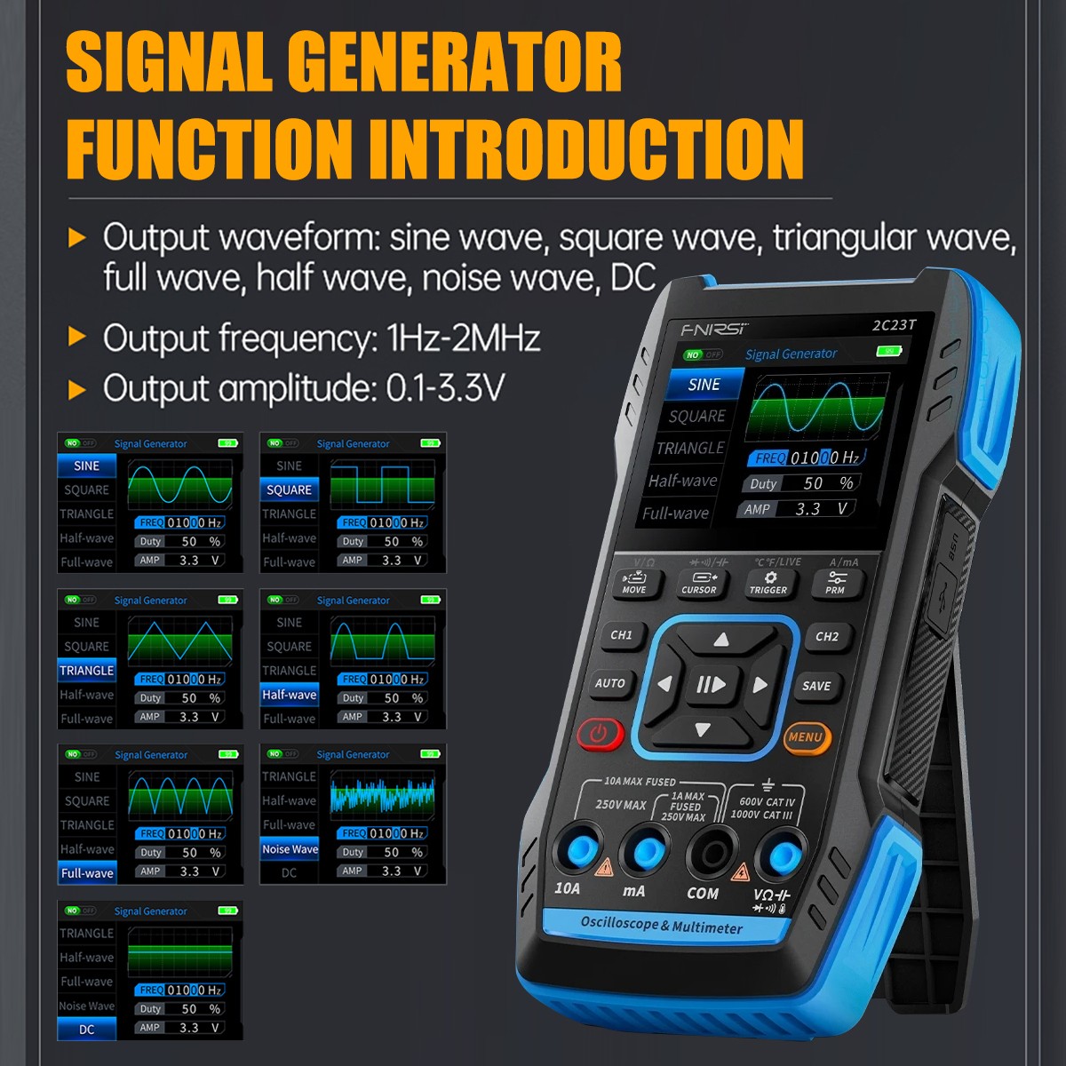 2C23T 3-IN-1 Handheld Digital Oscilloscope Multimeter+Function Signal Generator