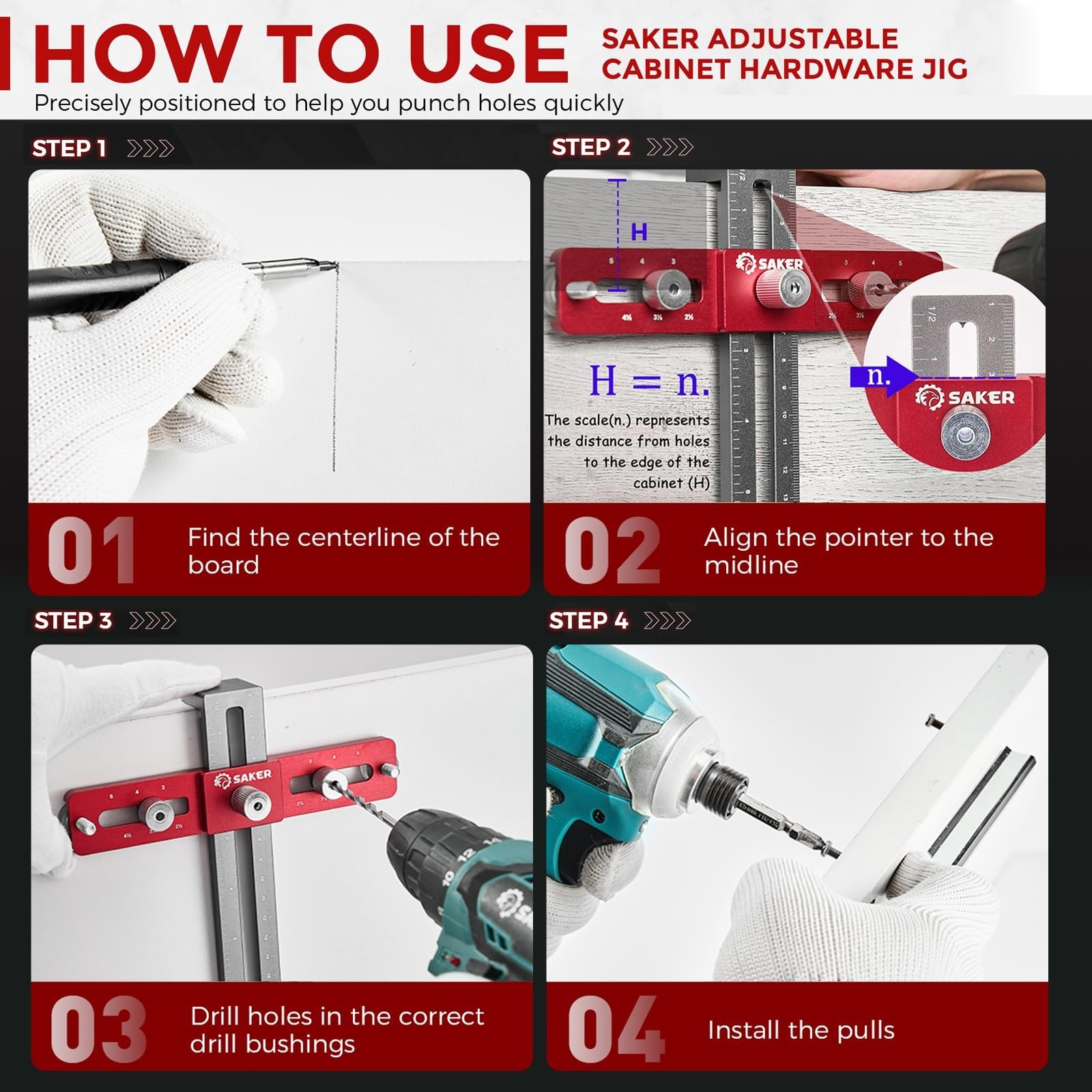 Adjustable Cabinet Hardware Doweling Jig Tool for Knobs & Pulls - Precise Drill
