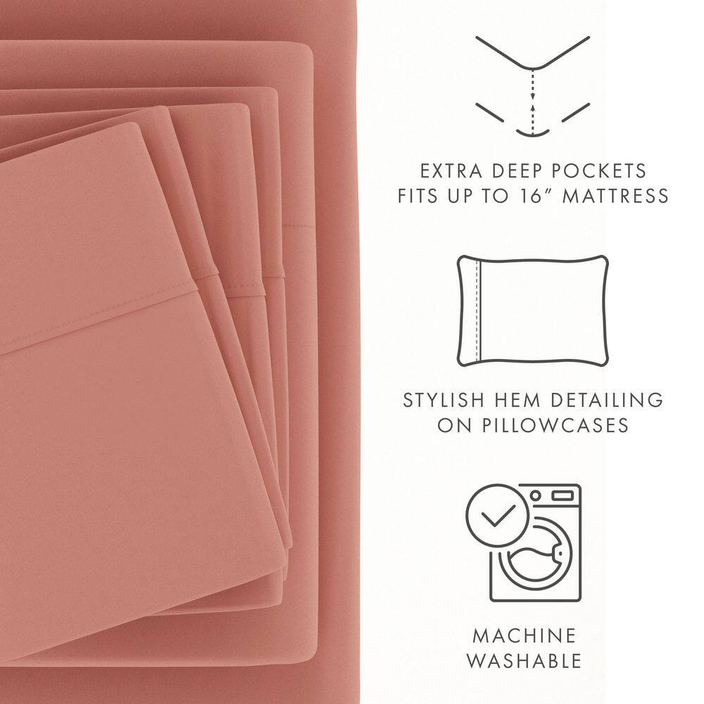 6-Piece Solid Clay Queen Bed Sheet Set
