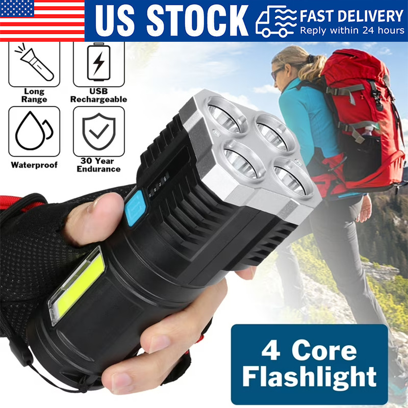 High Power LED Flashlights Camping Torch With 4 Lamp Beads And COB Side Light