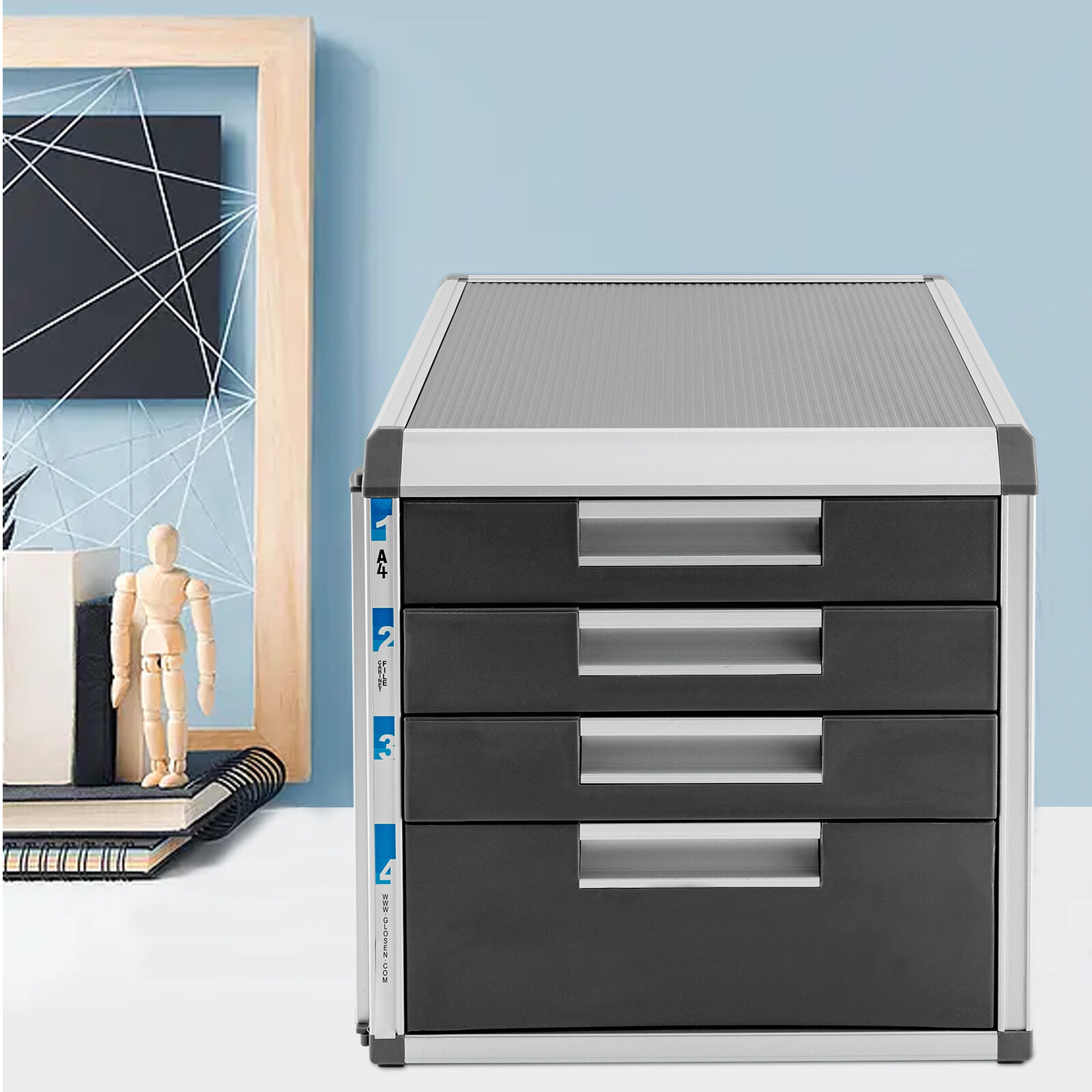 Desktop Organizer with Lock, 4 Drawers Built in Letter Tray and Slot for Storage