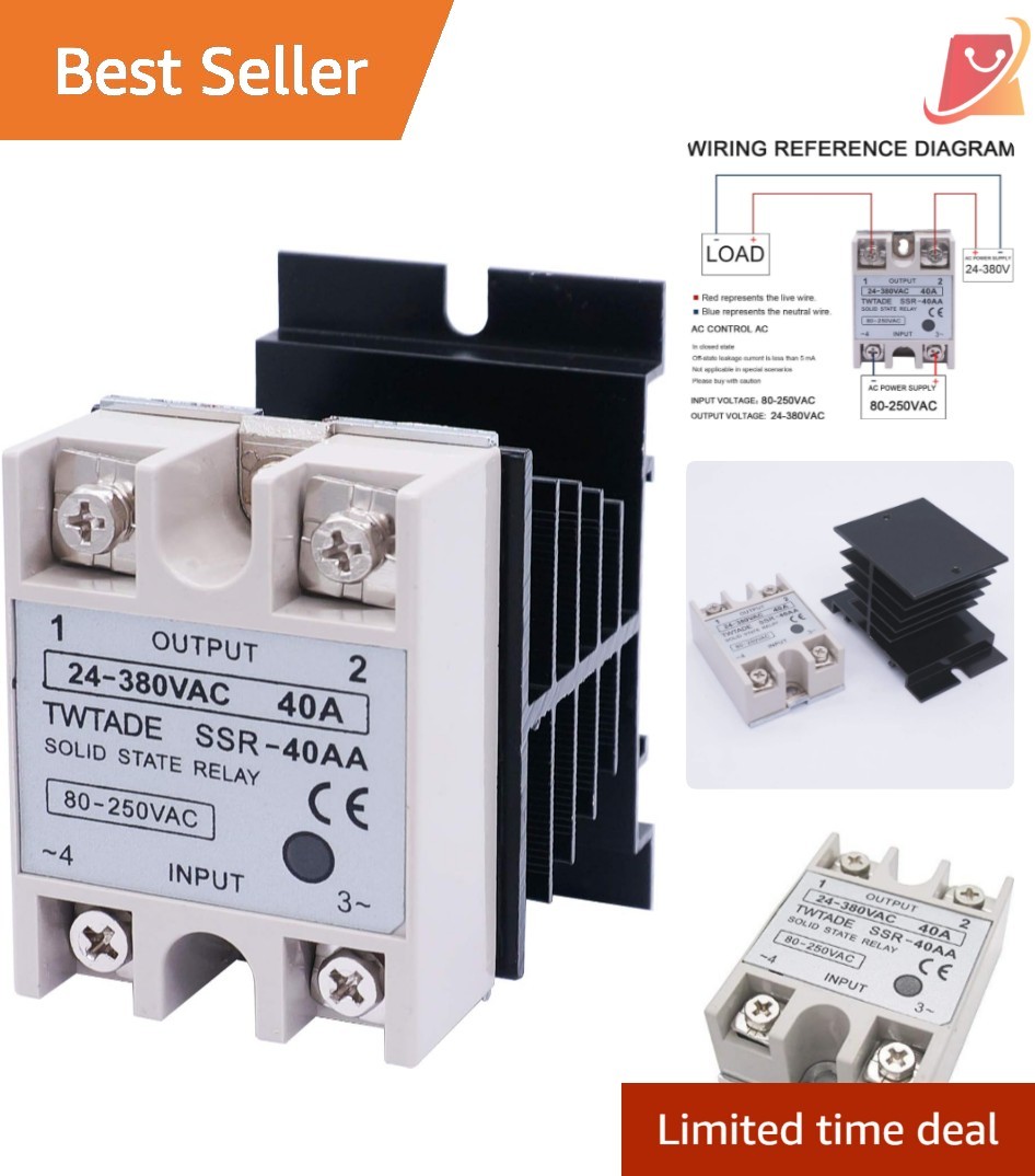 Solid State Relay AC to AC 40A 80-250V to 24-380V Auto Heat Sink Mount