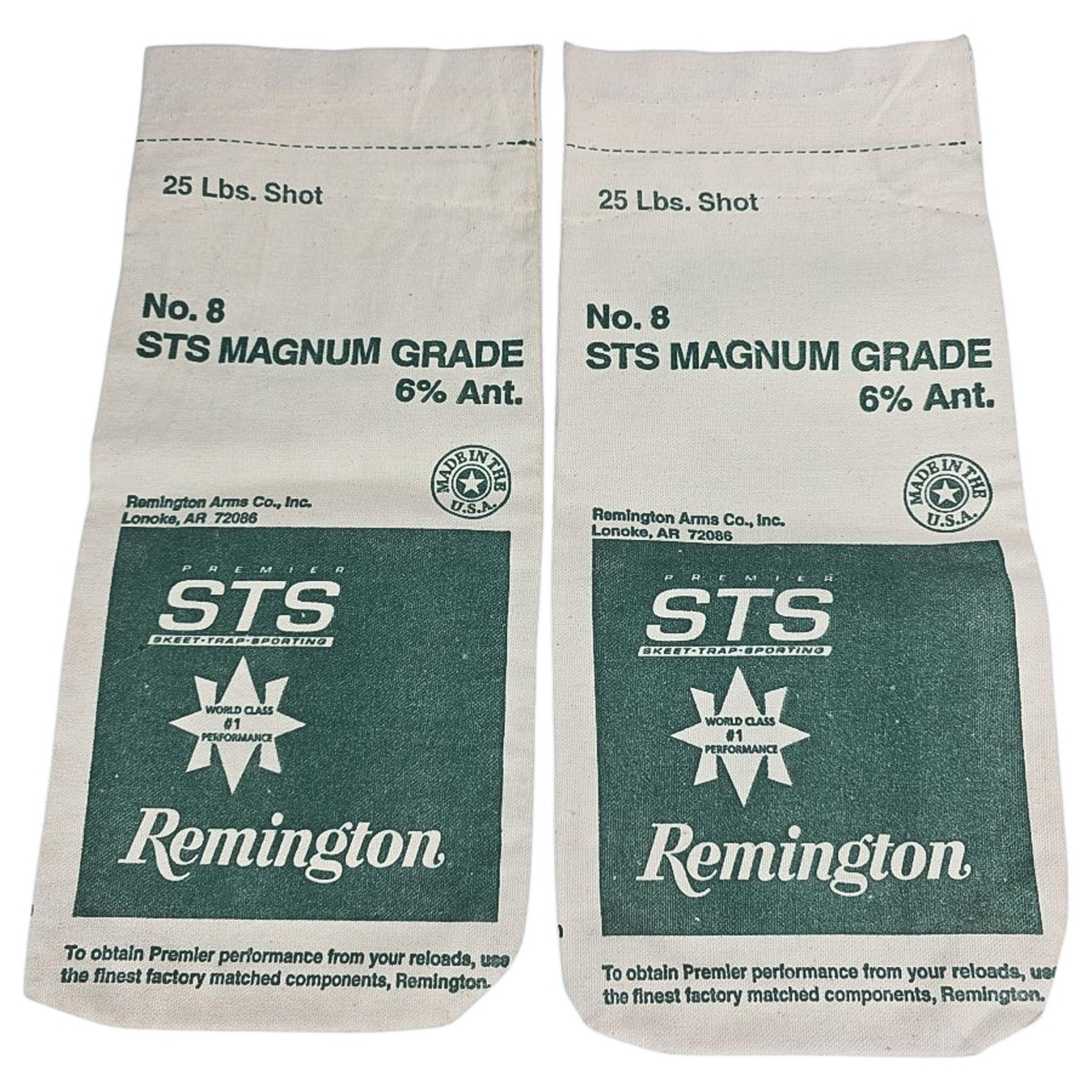Remington STS Magnum Grade No 8 25 Lb Shot Bags 2 Two Canvas USA Reloading