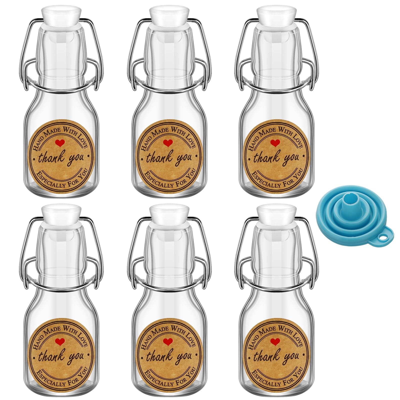 6Pcs White Lid 2 oz Mini Swing Top Glass Bottles, 60ML Mini Storage Bottles, ...