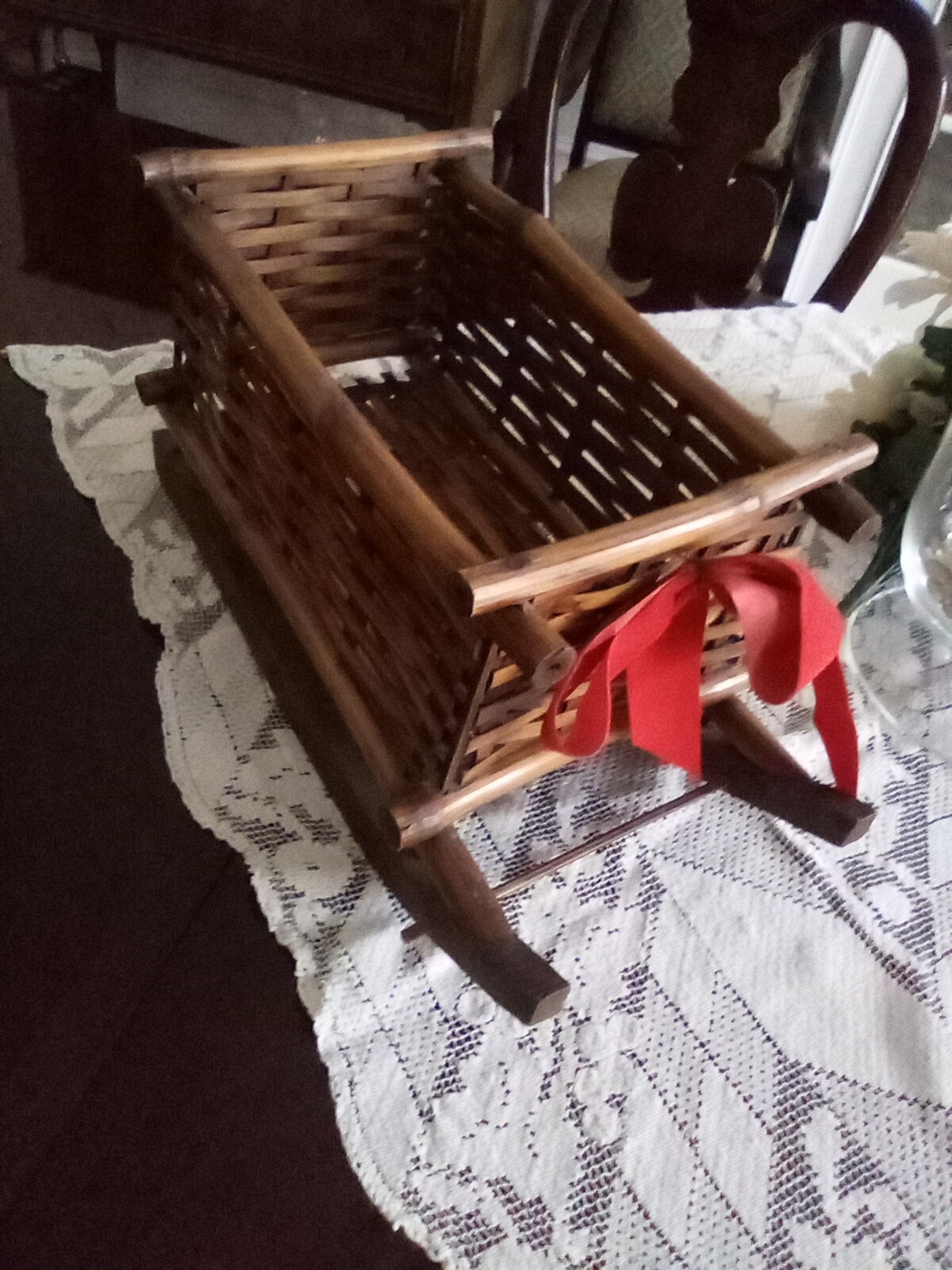 Old Christmas Wicker/Wood Sleigh for Decor, Dolls, Bears
