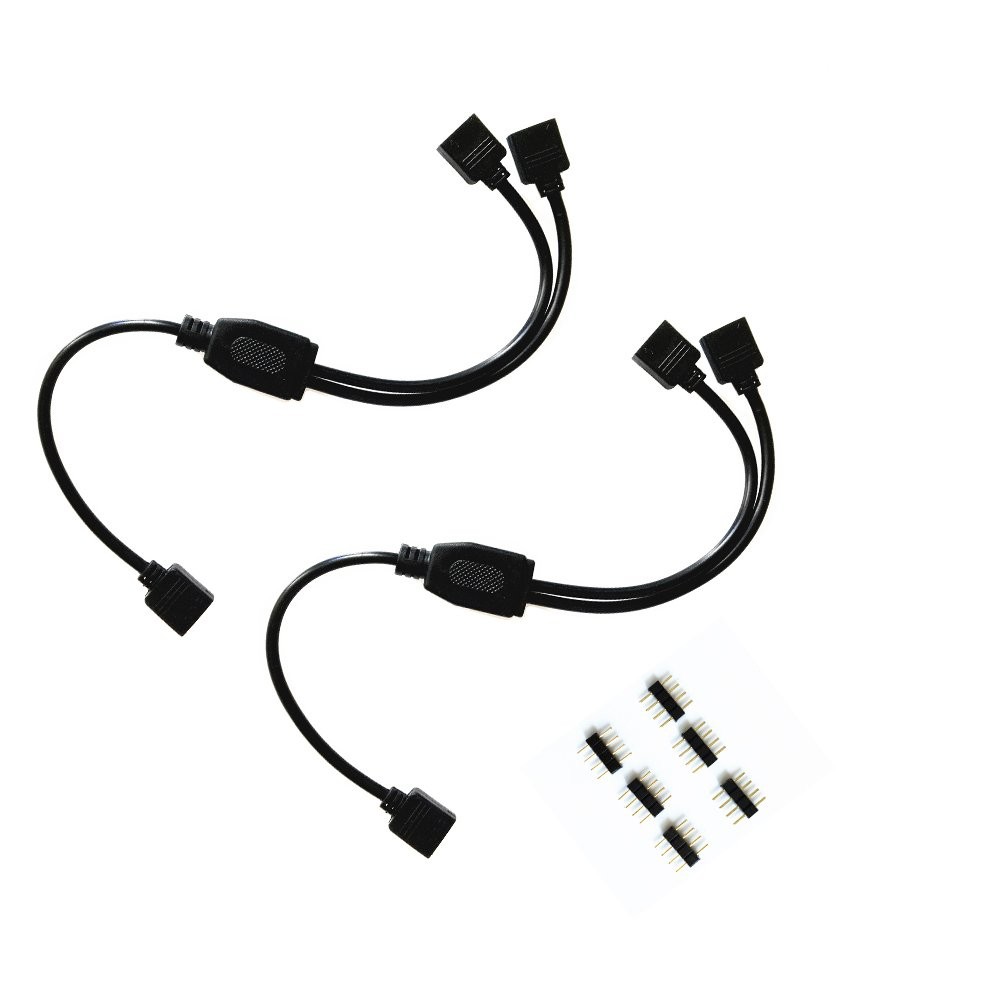 LED Splitter Cable 4 Pins Strip Connector 2 Way Y Splitter Plugs Black 2 PCS