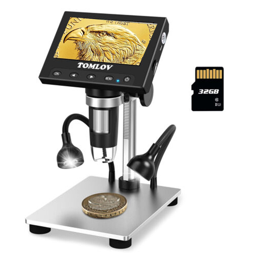 TOMLOV 4.3“ LCD Digital Microscope Coin Microscope 12MP Camera for Collector