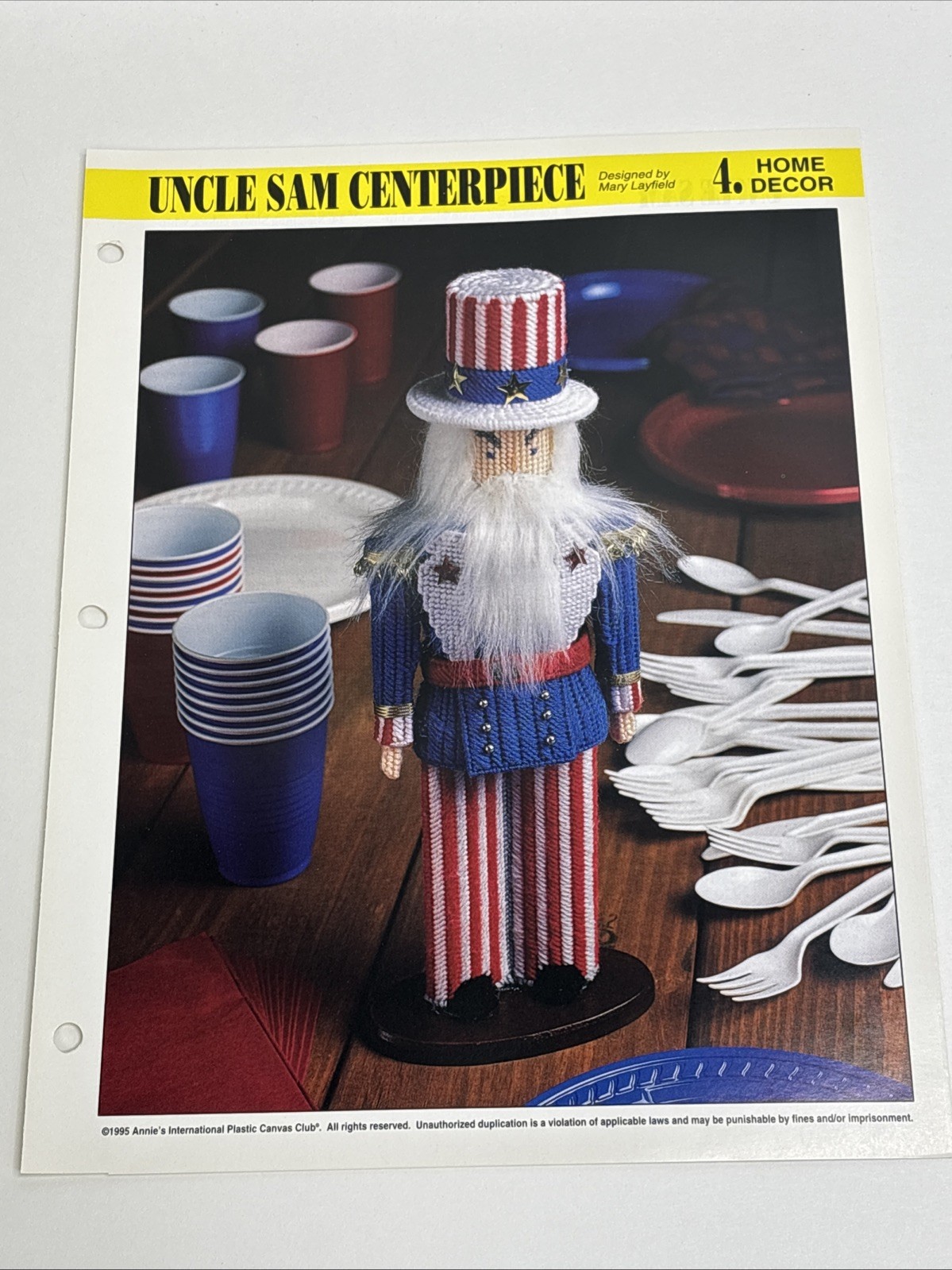 Uncle Sam Centerpiece Annie's Attic Plastic Canvas Pattern Page