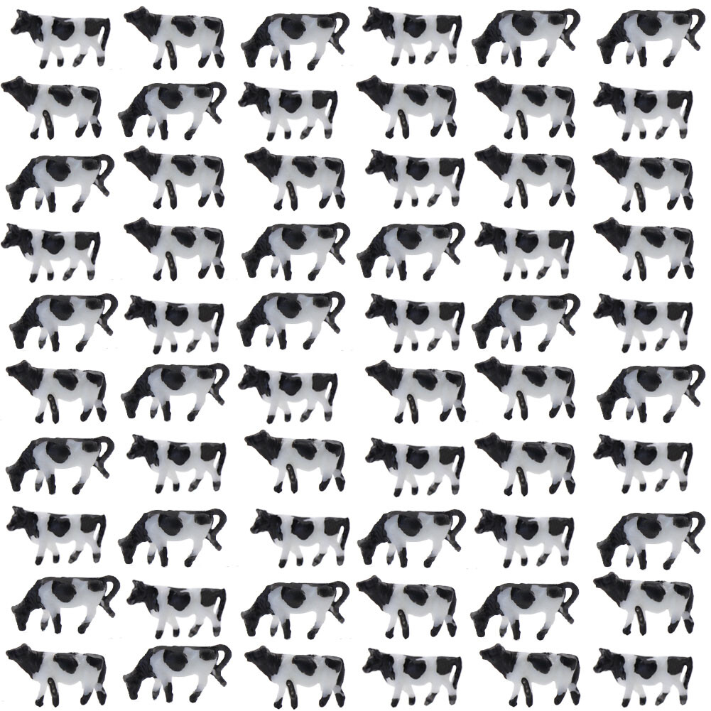 60pcs Model Train N Scale 1:160 Well Painted Farm Animals Model Cows White Black