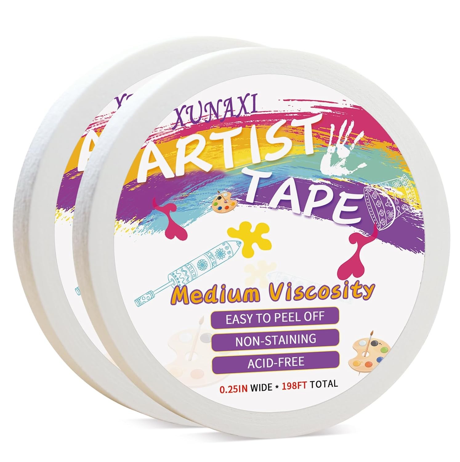 2 Packs Artist Tape Medium Tack White Art Tape for Watercolor Paper Drafting Art