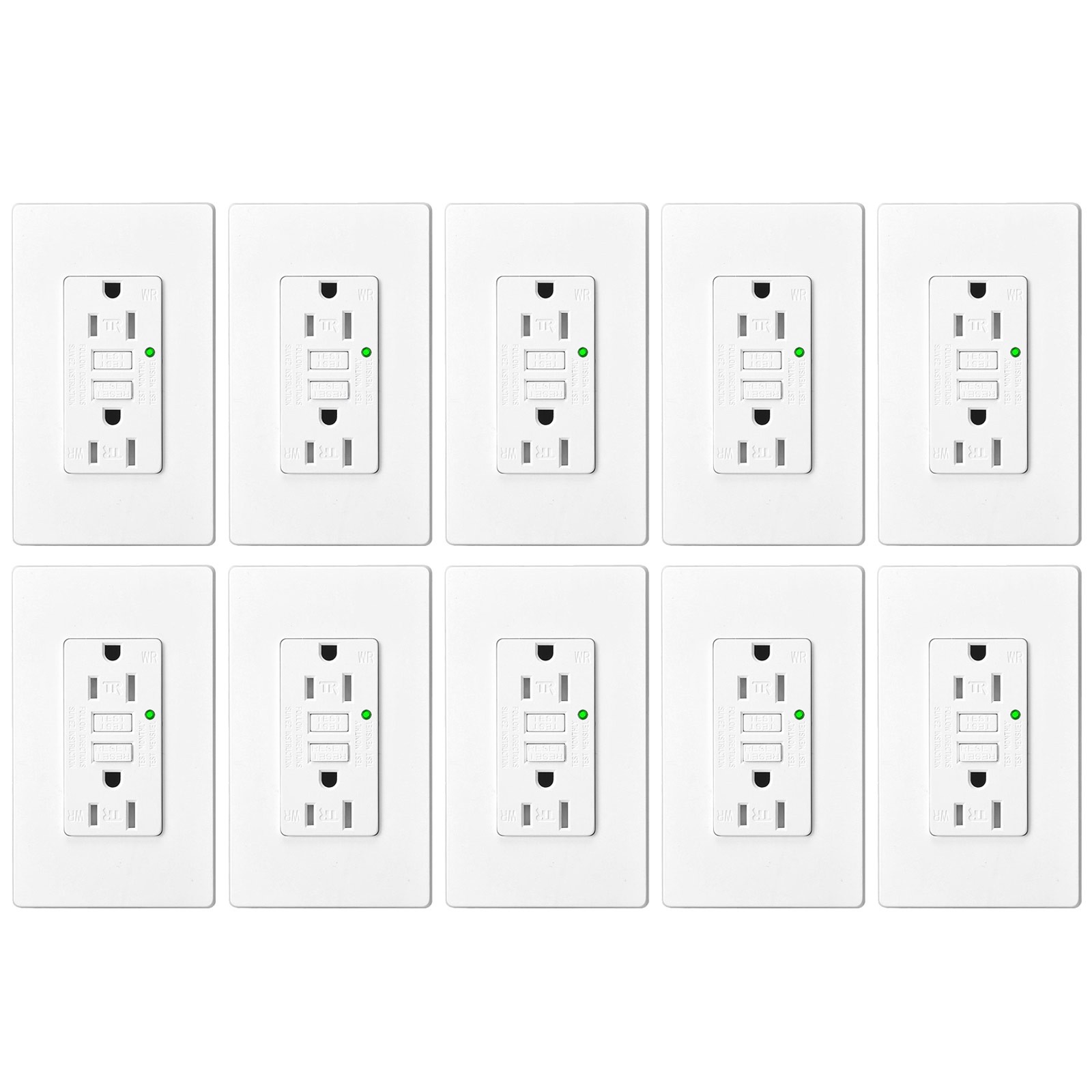 10 Pack GFCI Outlet 15A Wall Receptacle Tamper Resistant TR WR w/ Wall Plate ETL