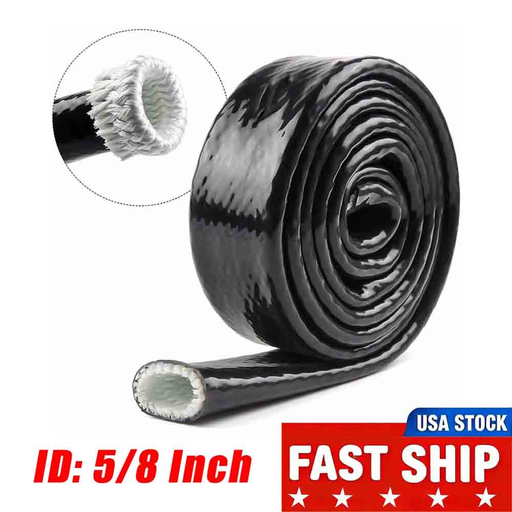 Silicone Fibreglass Fire Sleeving High Temp Insulating Hose Black 10mm 5/8" Inch