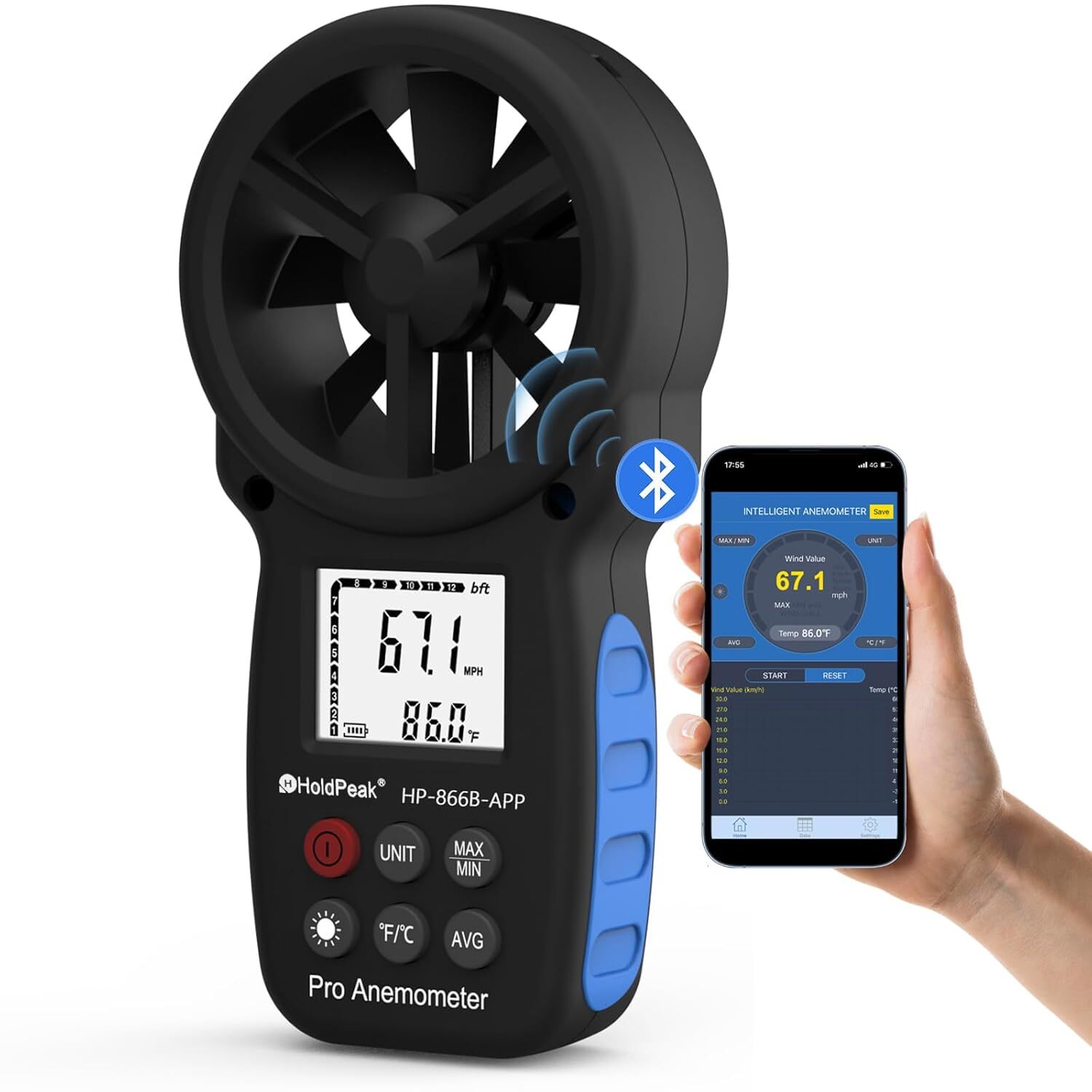 Handheld Anemometer Bluetooth Digital Wind Speed Gauge Wind Temp for HVAC Drone