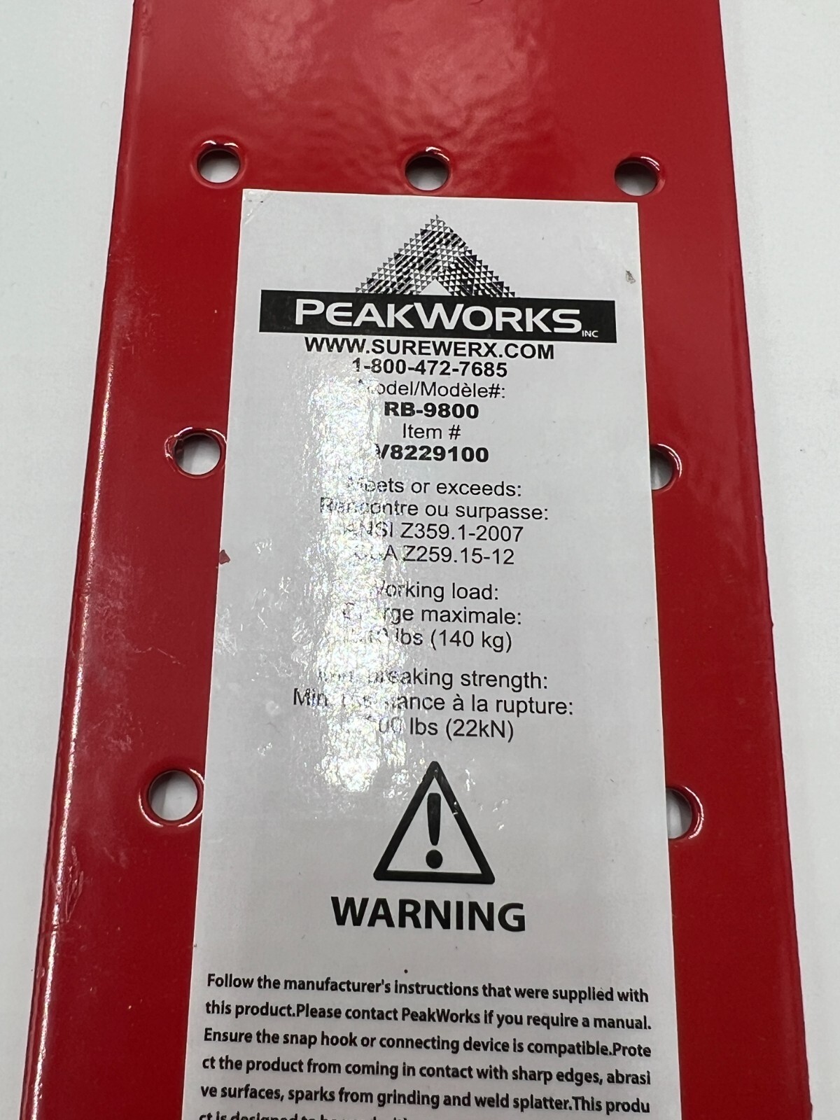 QTY 4 Peakworks Genuine Steel Roof Anchor Bracket Fall Arrest System RB-9800 Red