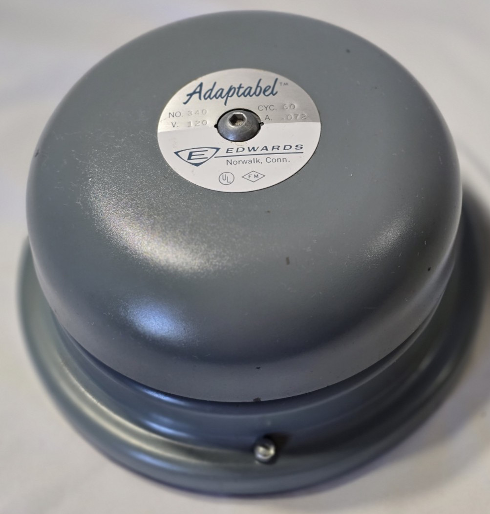 Vintage Edwards Adaptabel 340-120V -60 Hz- .072A- Alarm School Bell- tested 6.5"
