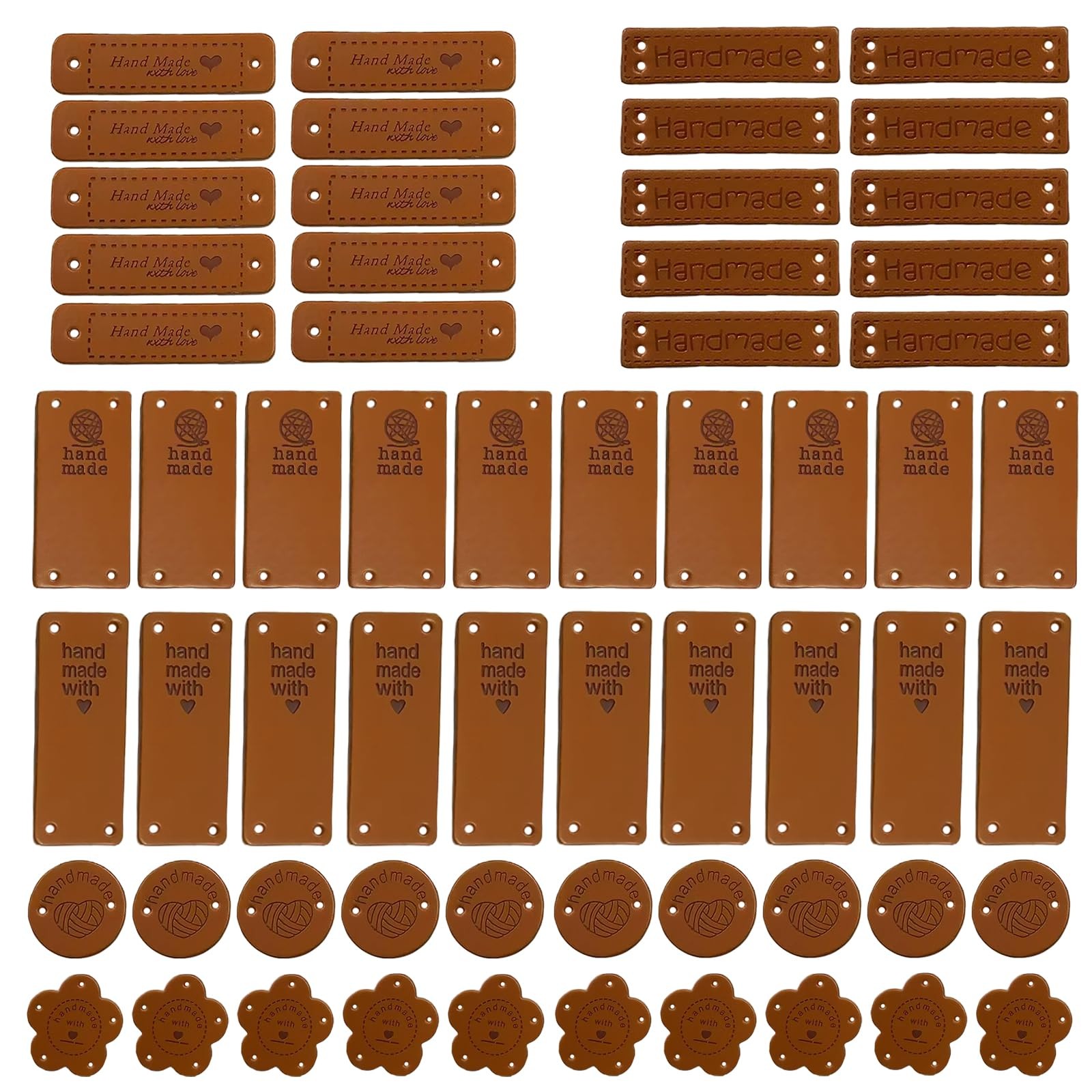 60Pcs Handmade Leather Tags for Crochet Items, Handmade with Love Tags Faux Leat