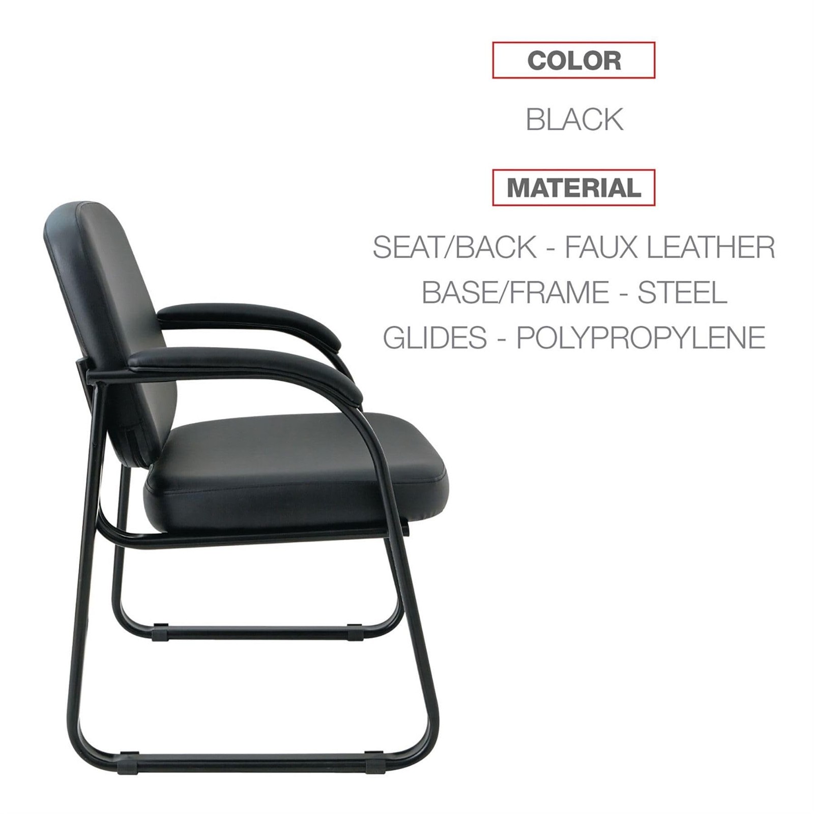 Alera Genaro Series Faux Leather Half-Back Sled Base Guest Chair Black