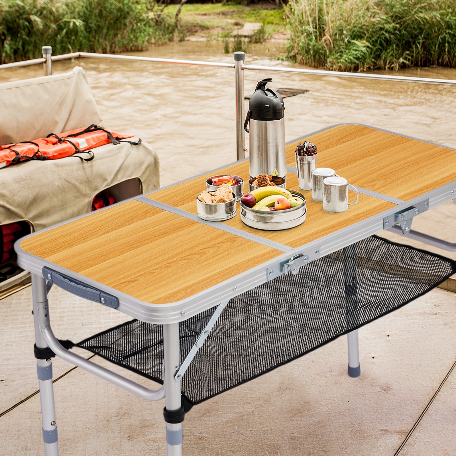 Small Aluminum Foldable Lightweight Patio Side Table with Carry Handle