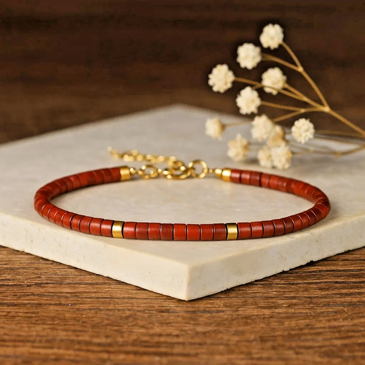 Natural Red Jasper 4mm Bead Bracelet Red Stone Dainty Bracelet Minimalist Gift