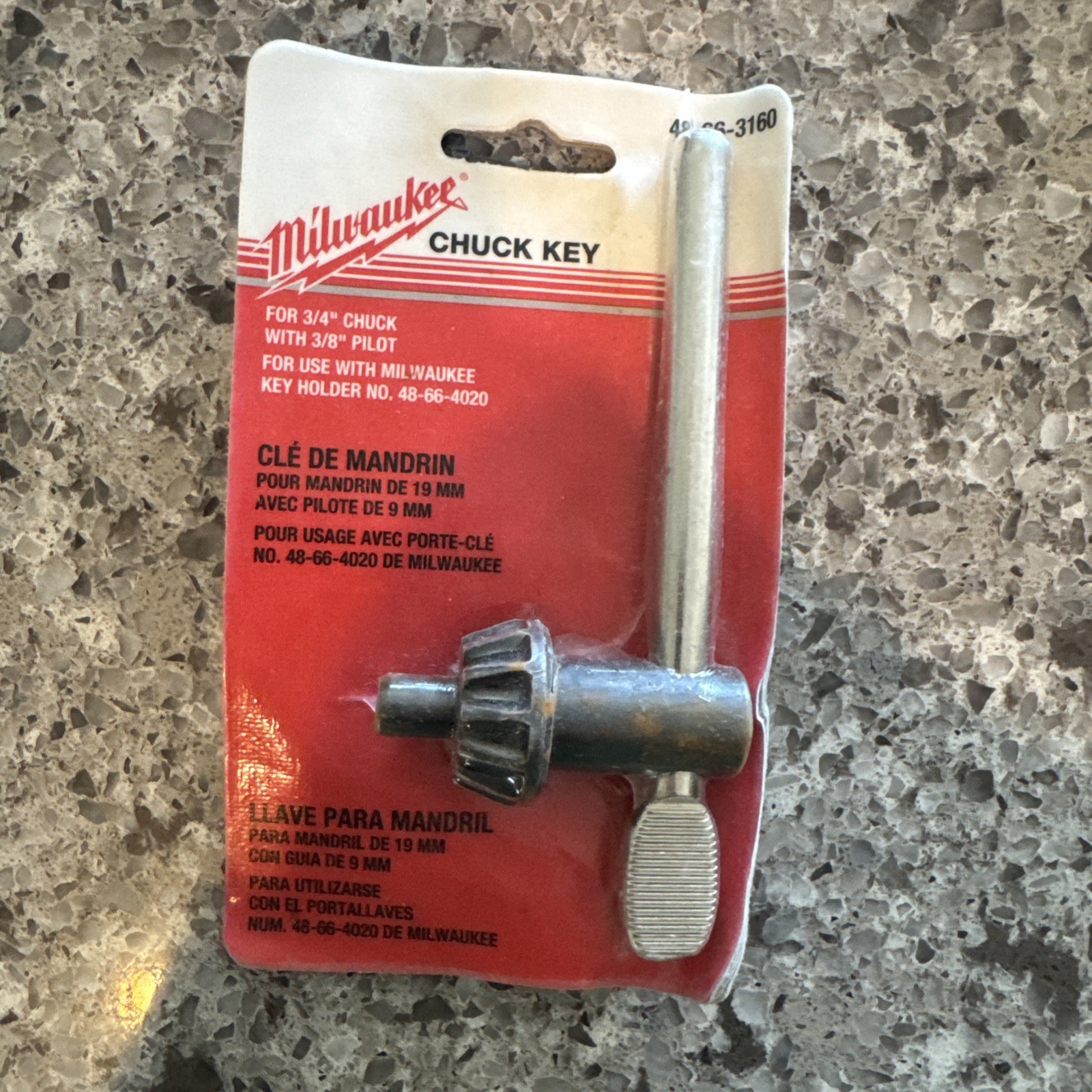 MILWAUKEE DRILL CHUCK KEY for 3/4" chuck with 3/8" pilot, 48-66-3160, 48663160